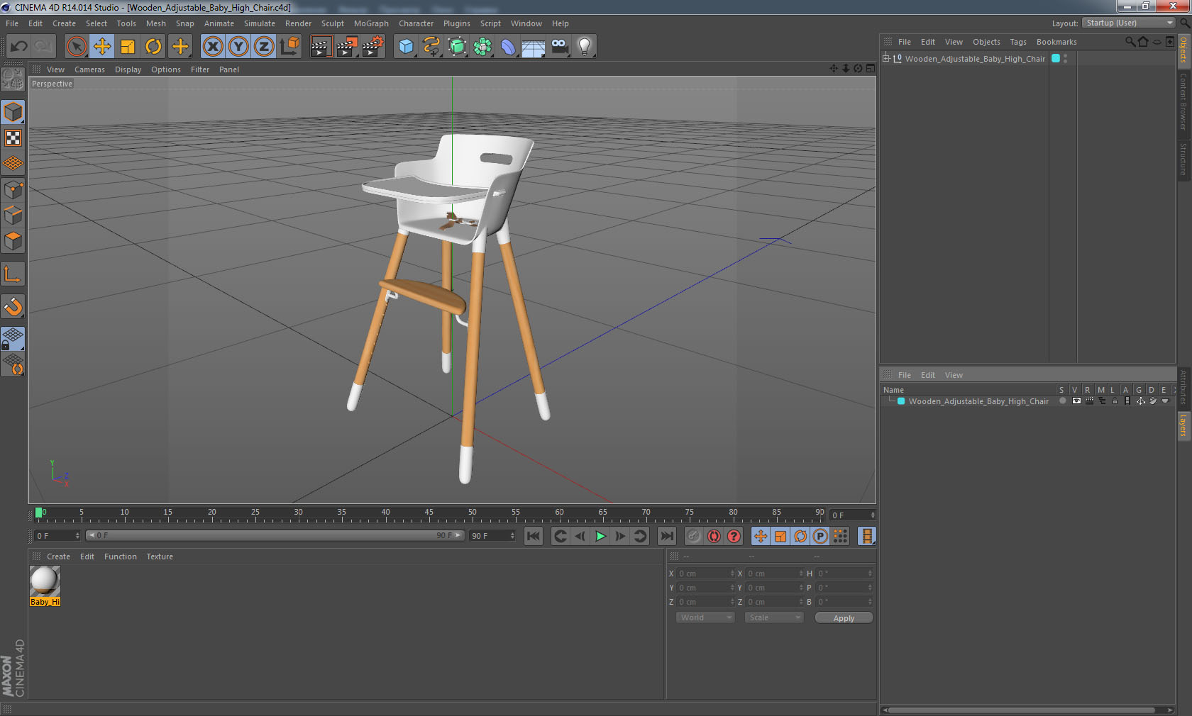 3D Wooden Adjustable Baby High Chair model