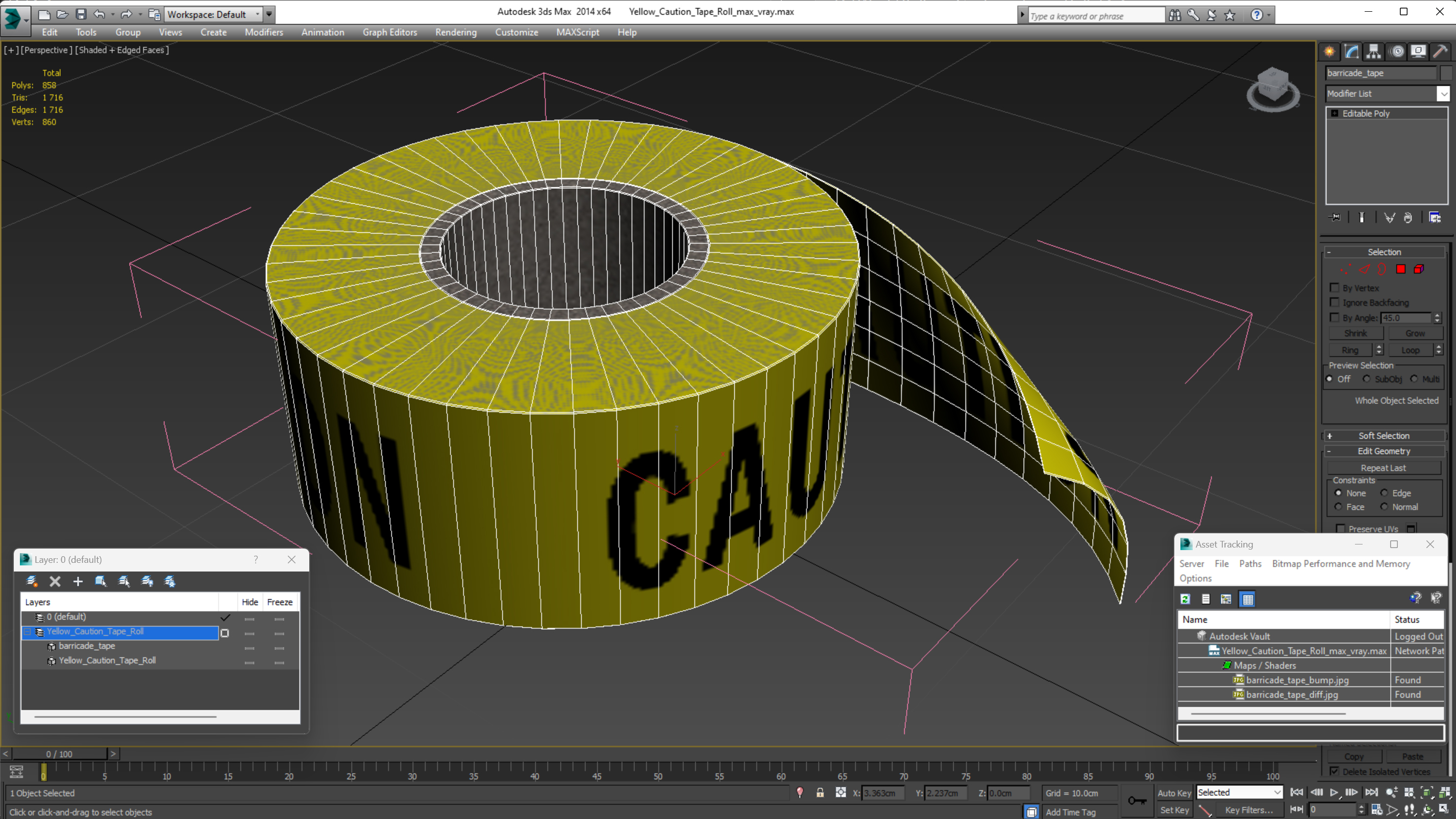 Yellow Caution Tape Roll 3D model