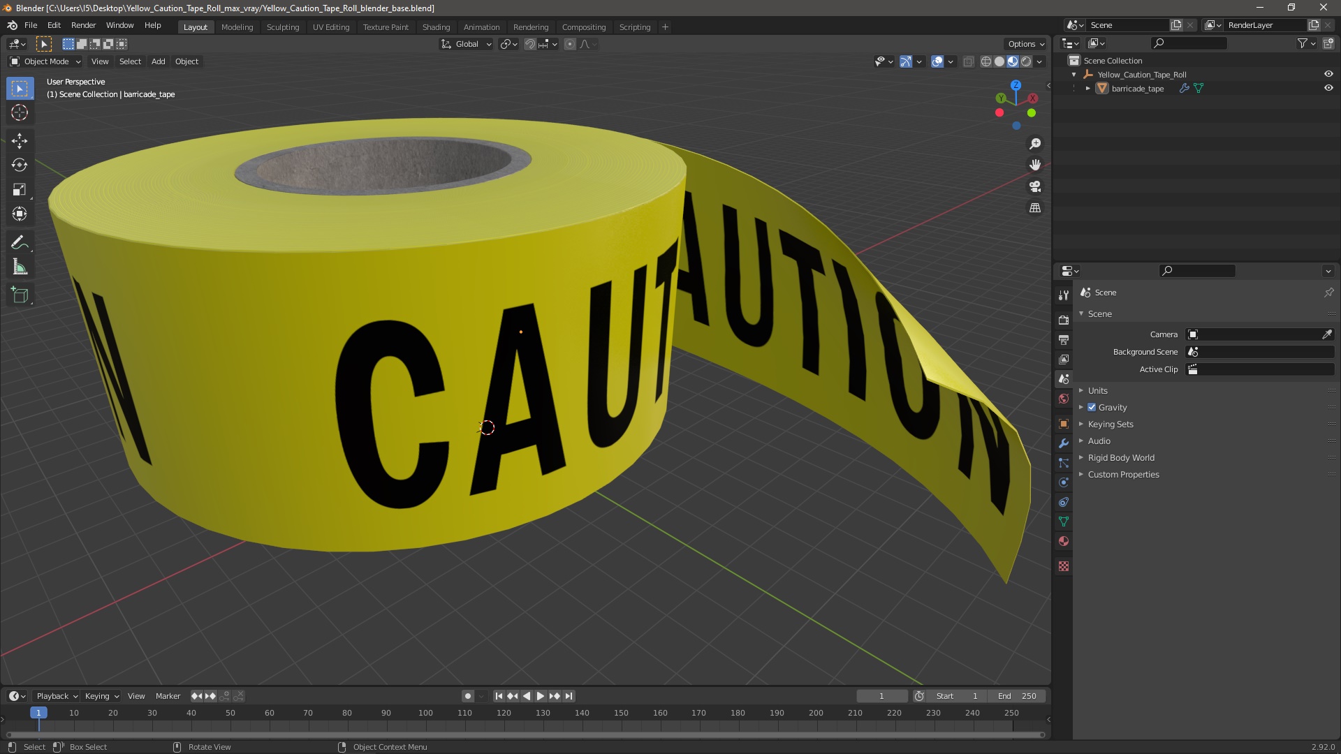 Yellow Caution Tape Roll 3D model