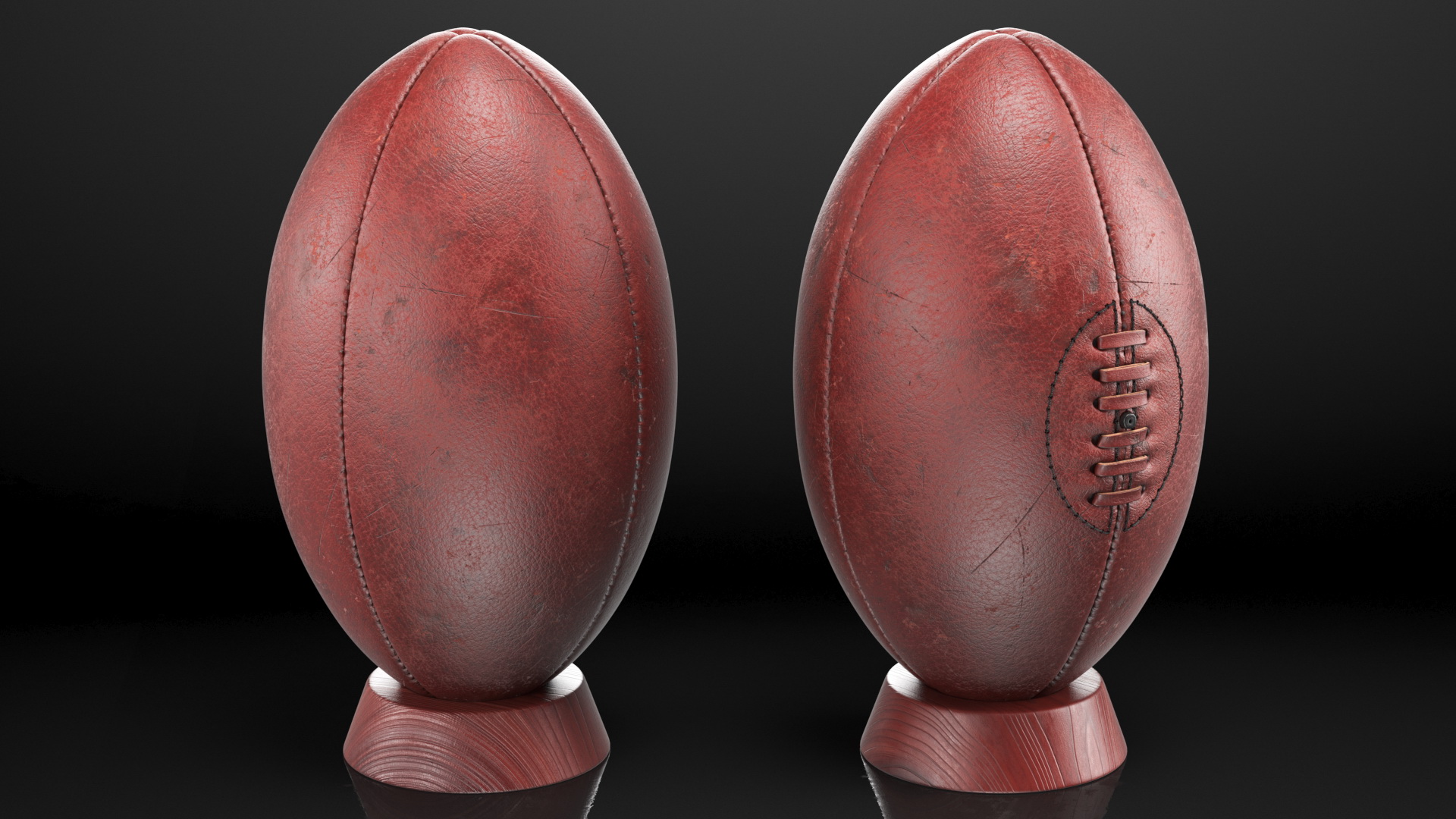3D Vintage Leather Rugby Ball on Kicking Tee