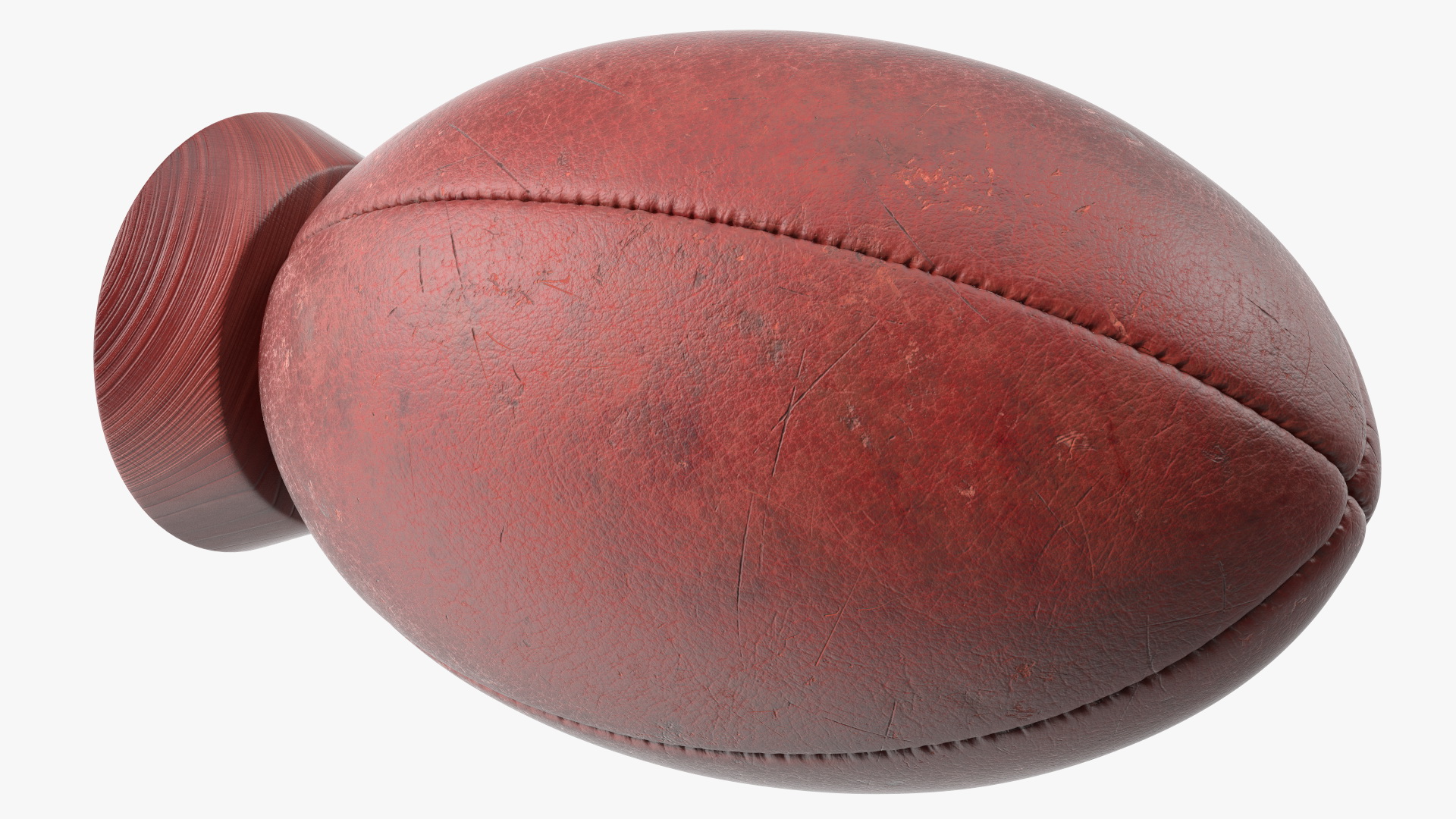 3D Vintage Leather Rugby Ball on Kicking Tee