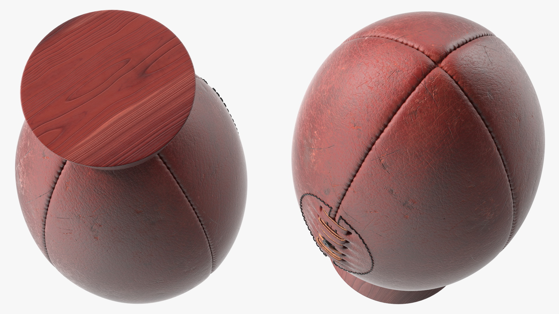 3D Vintage Leather Rugby Ball on Kicking Tee