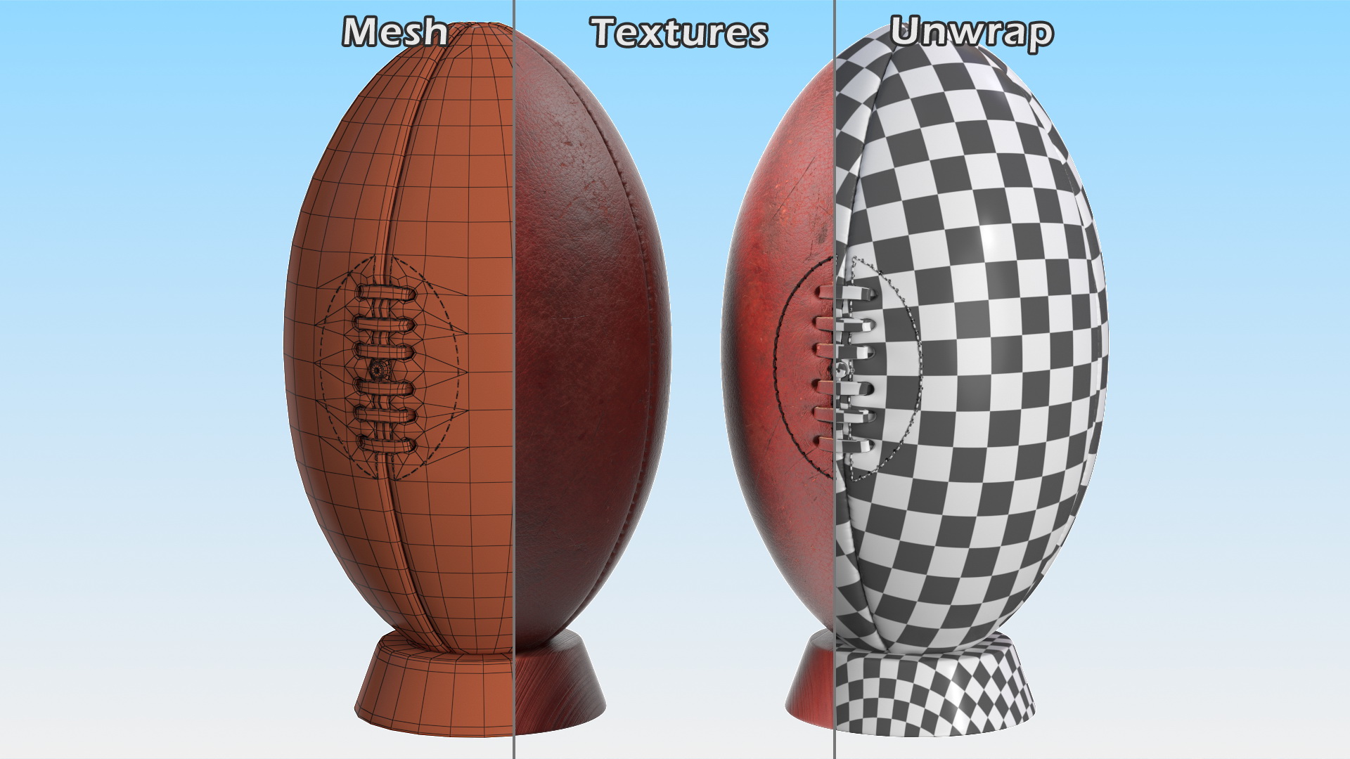 3D Vintage Leather Rugby Ball on Kicking Tee