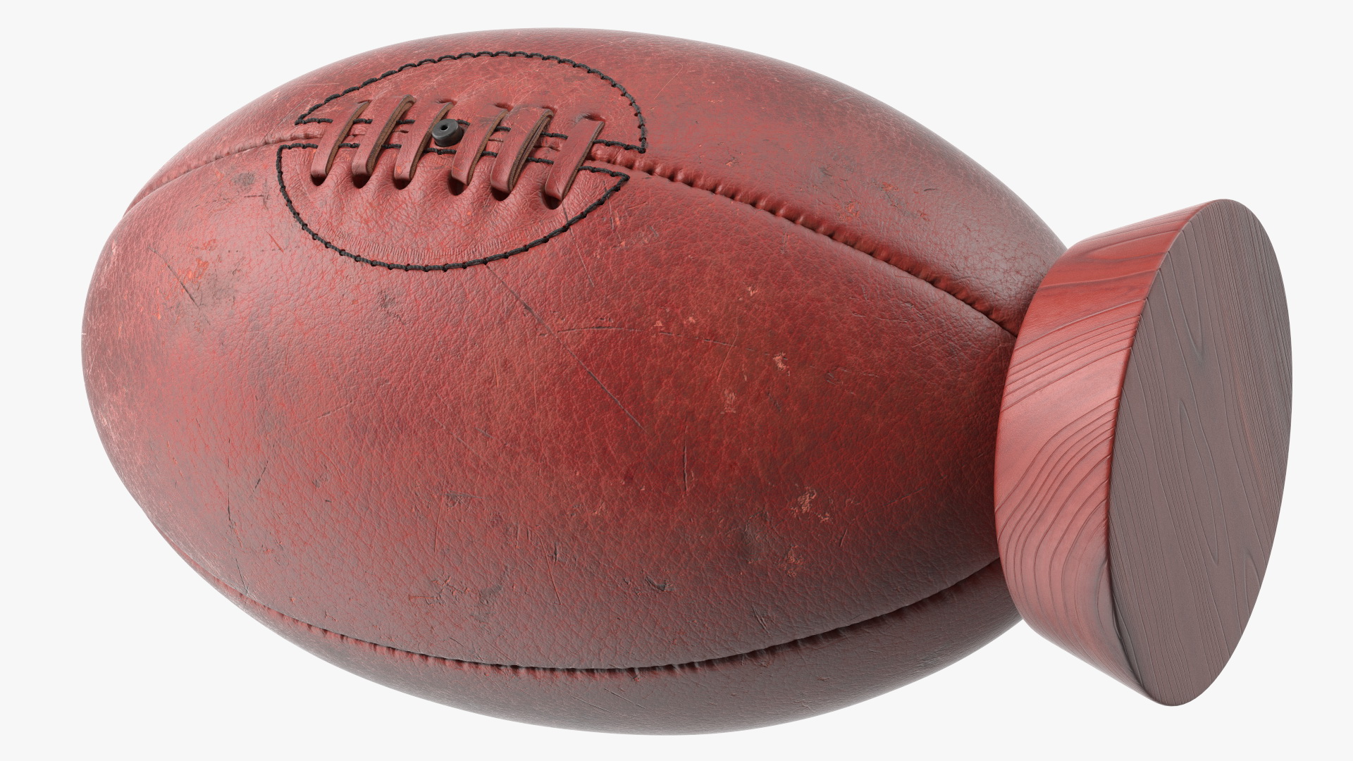 3D Vintage Leather Rugby Ball on Kicking Tee