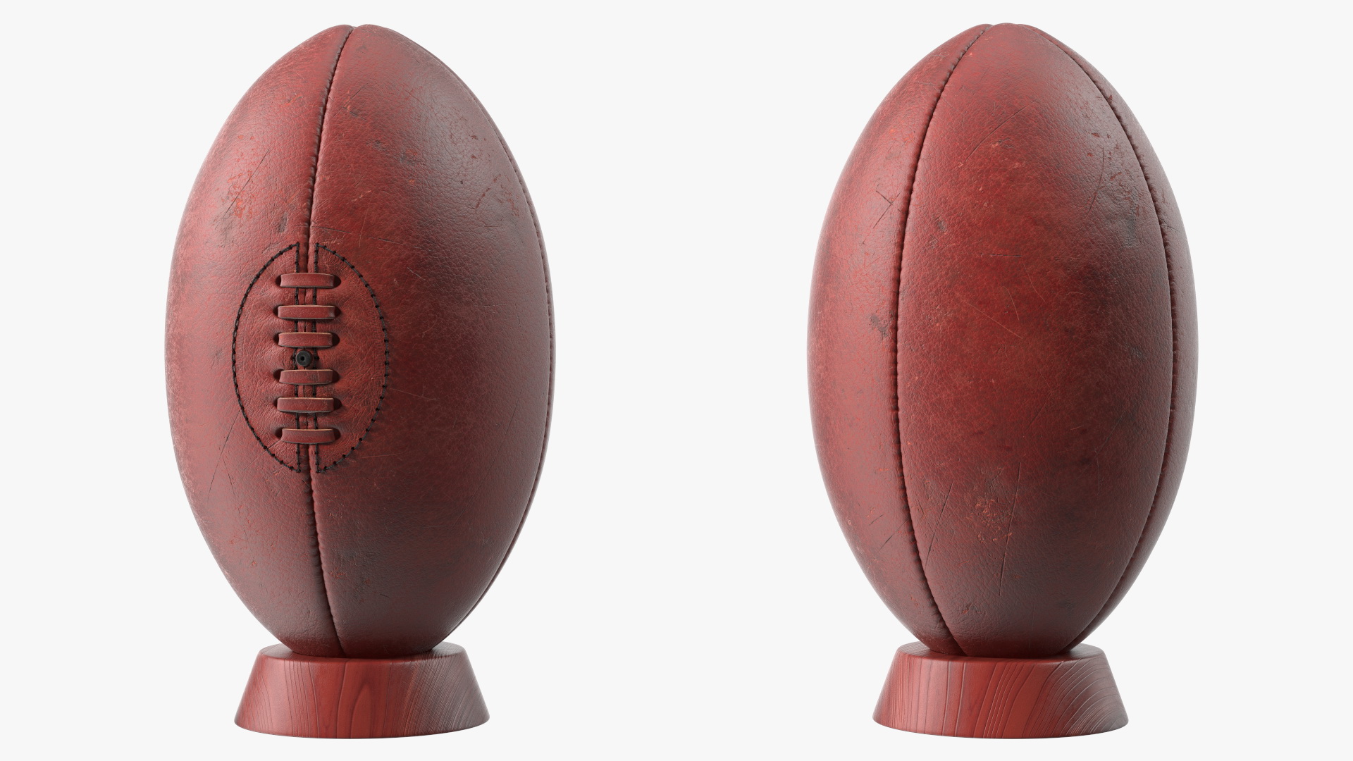 3D Vintage Leather Rugby Ball on Kicking Tee