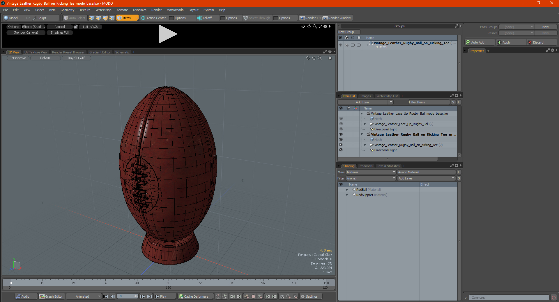 3D Vintage Leather Rugby Ball on Kicking Tee