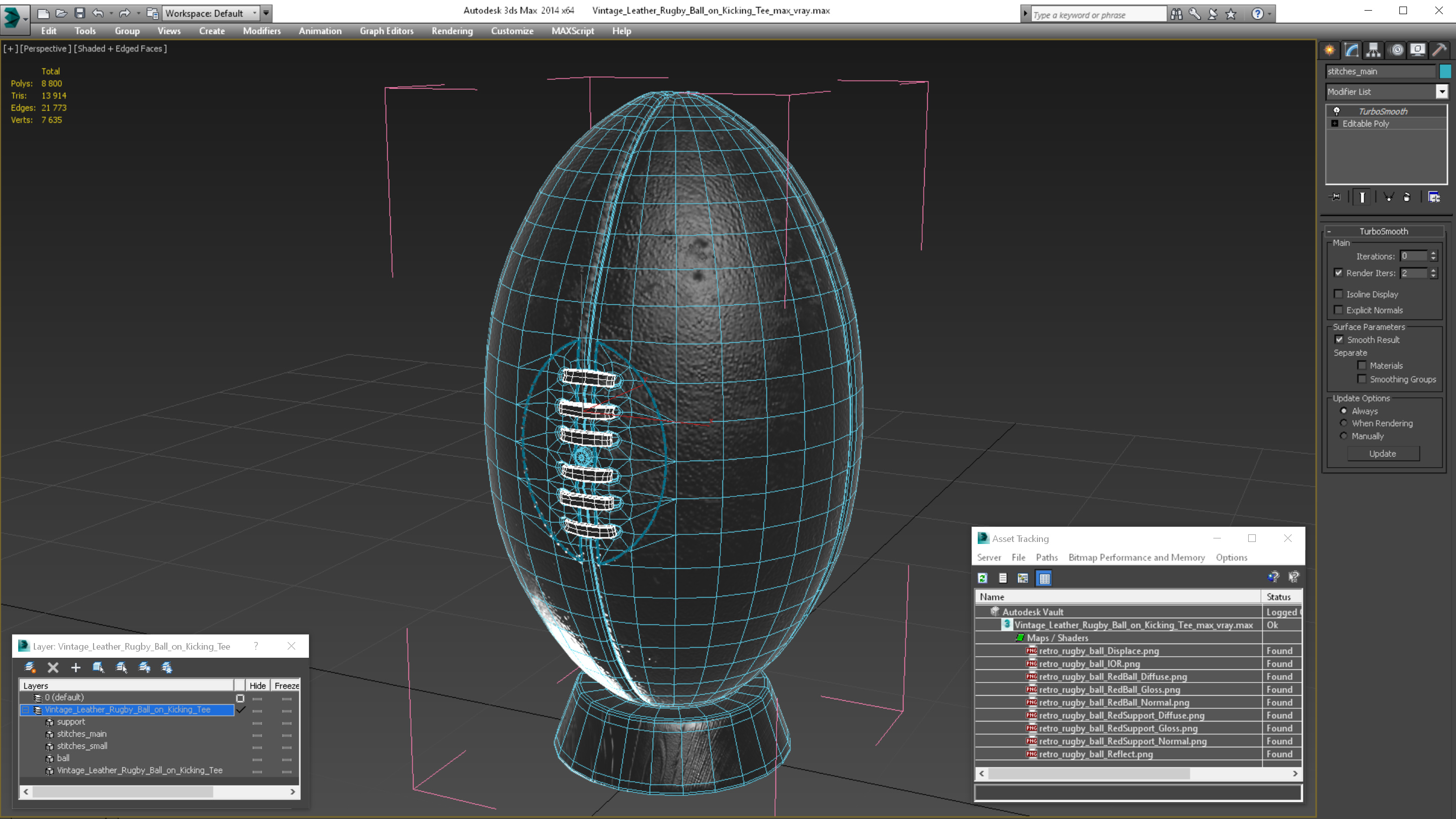 3D Vintage Leather Rugby Ball on Kicking Tee