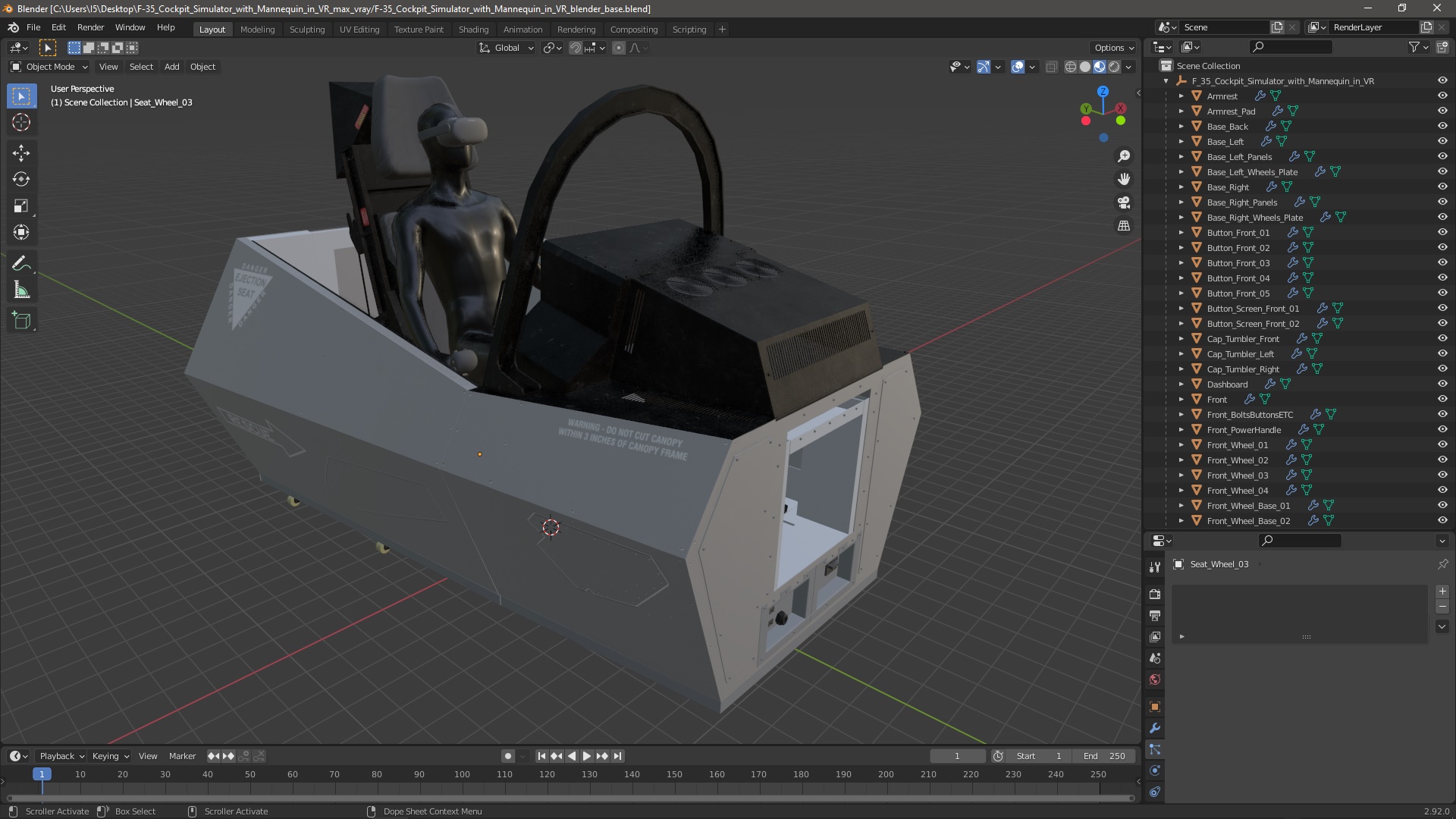 3D F-35 Cockpit Simulator with Mannequin in VR model