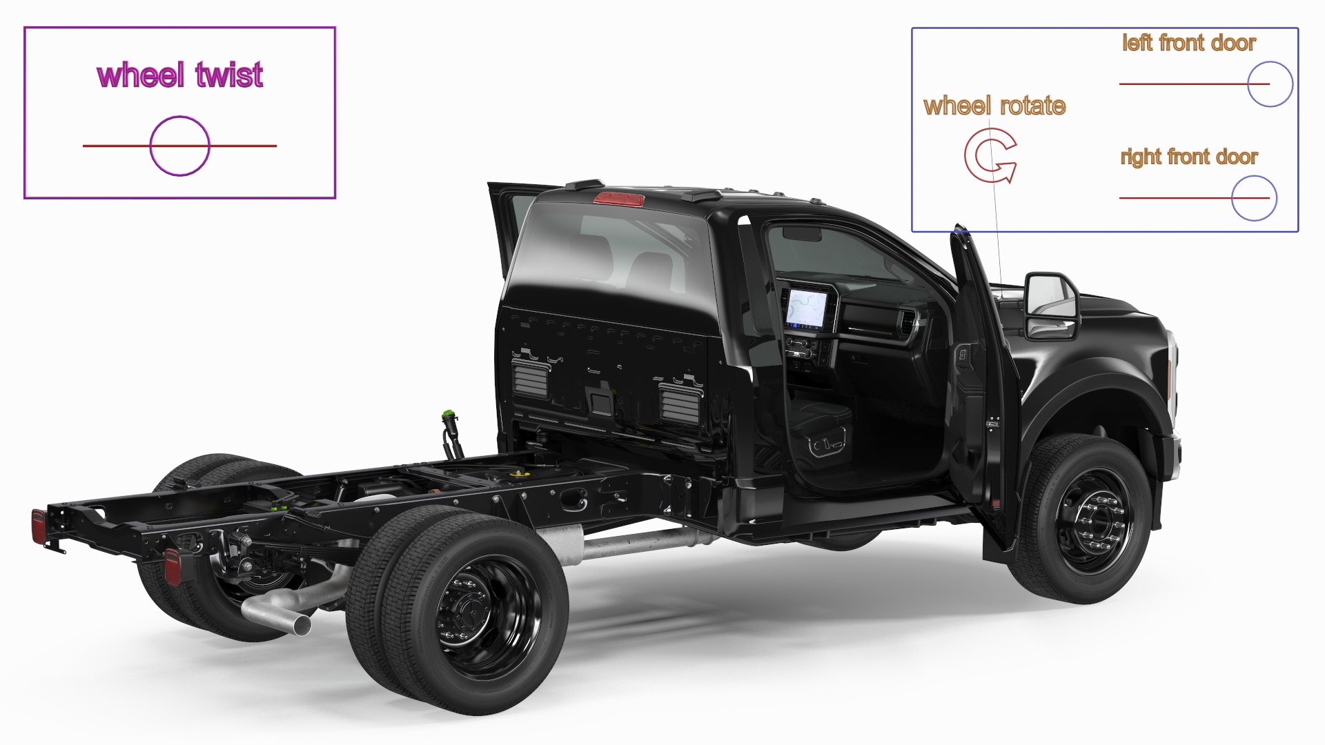 3D Two Doors Chassis Cab Black Rigged for Maya model