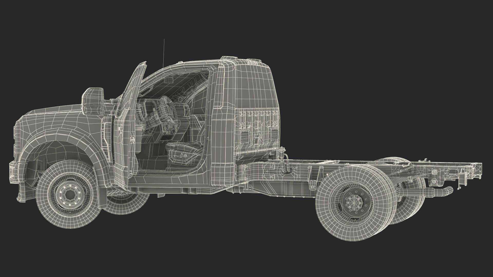 3D Two Doors Chassis Cab Black Rigged for Maya model