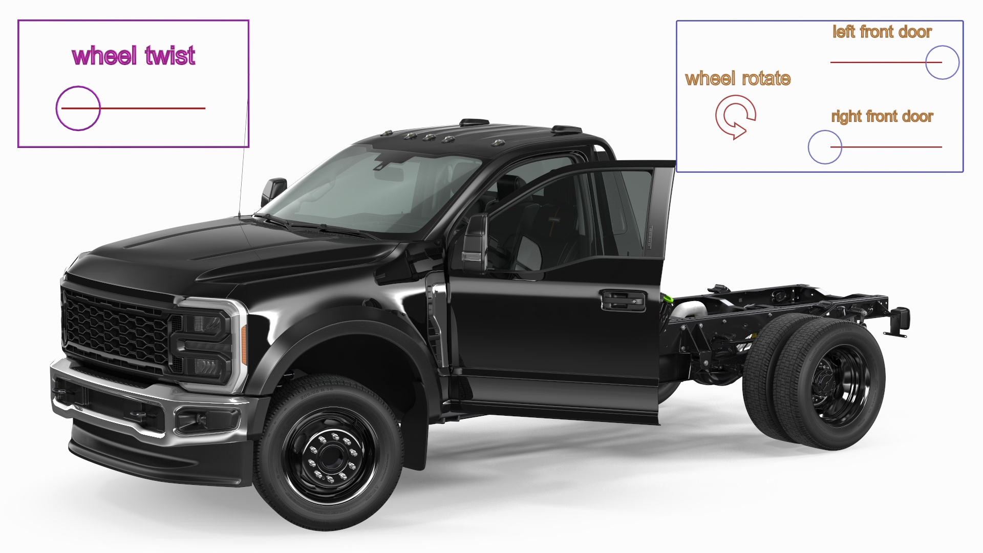 3D Two Doors Chassis Cab Black Rigged for Maya model