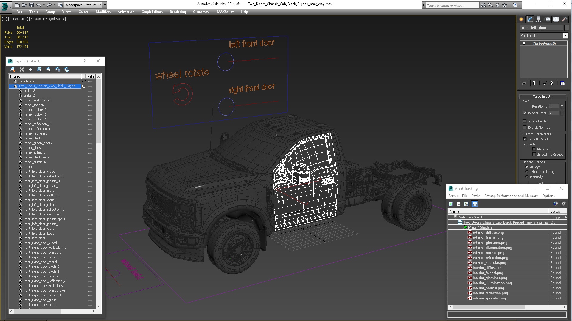 3D Two Doors Chassis Cab Black Rigged for Maya model