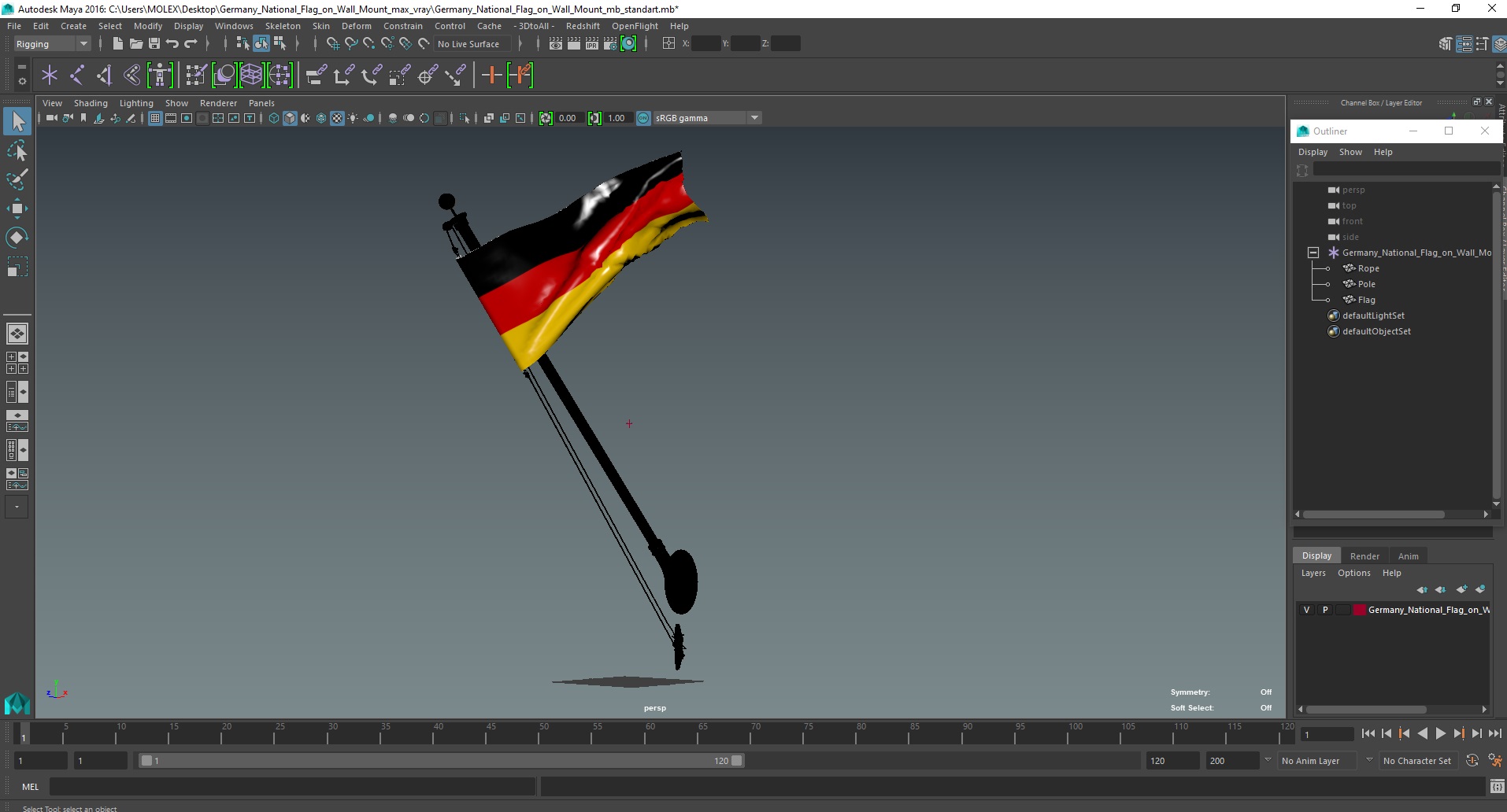 3D model Germany National Flag on Wall Mount