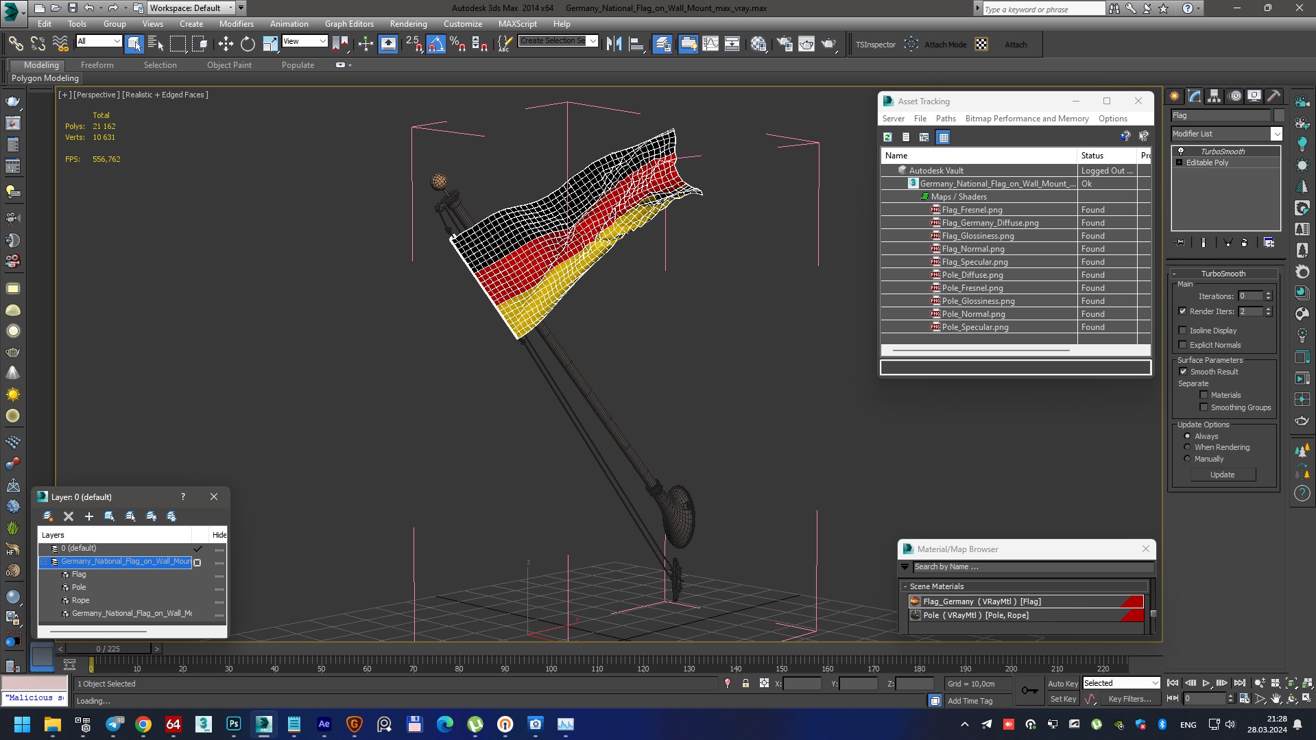 3D model Germany National Flag on Wall Mount
