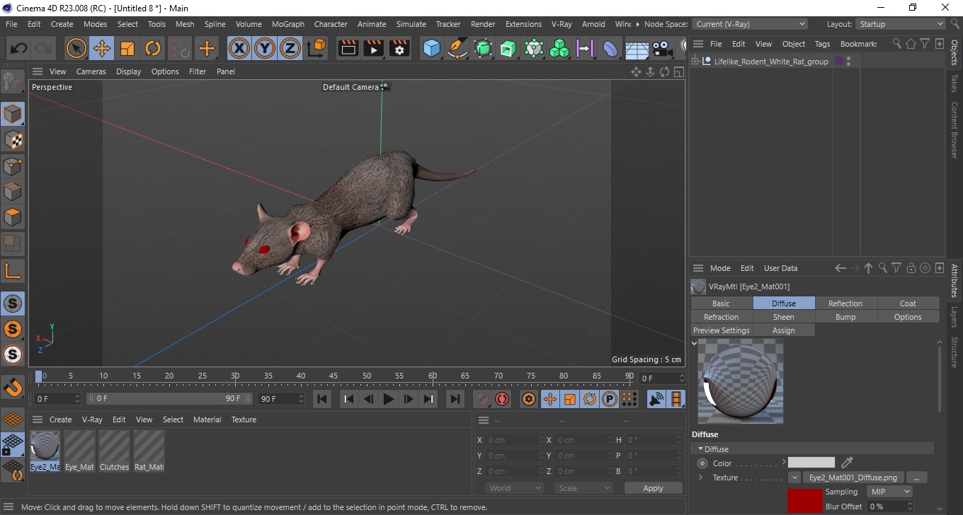 3D model Lifelike Rodent White Rat