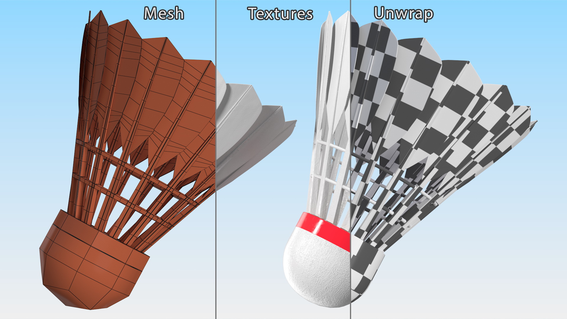 3D Corkwood Badminton Feather Shuttlecock model