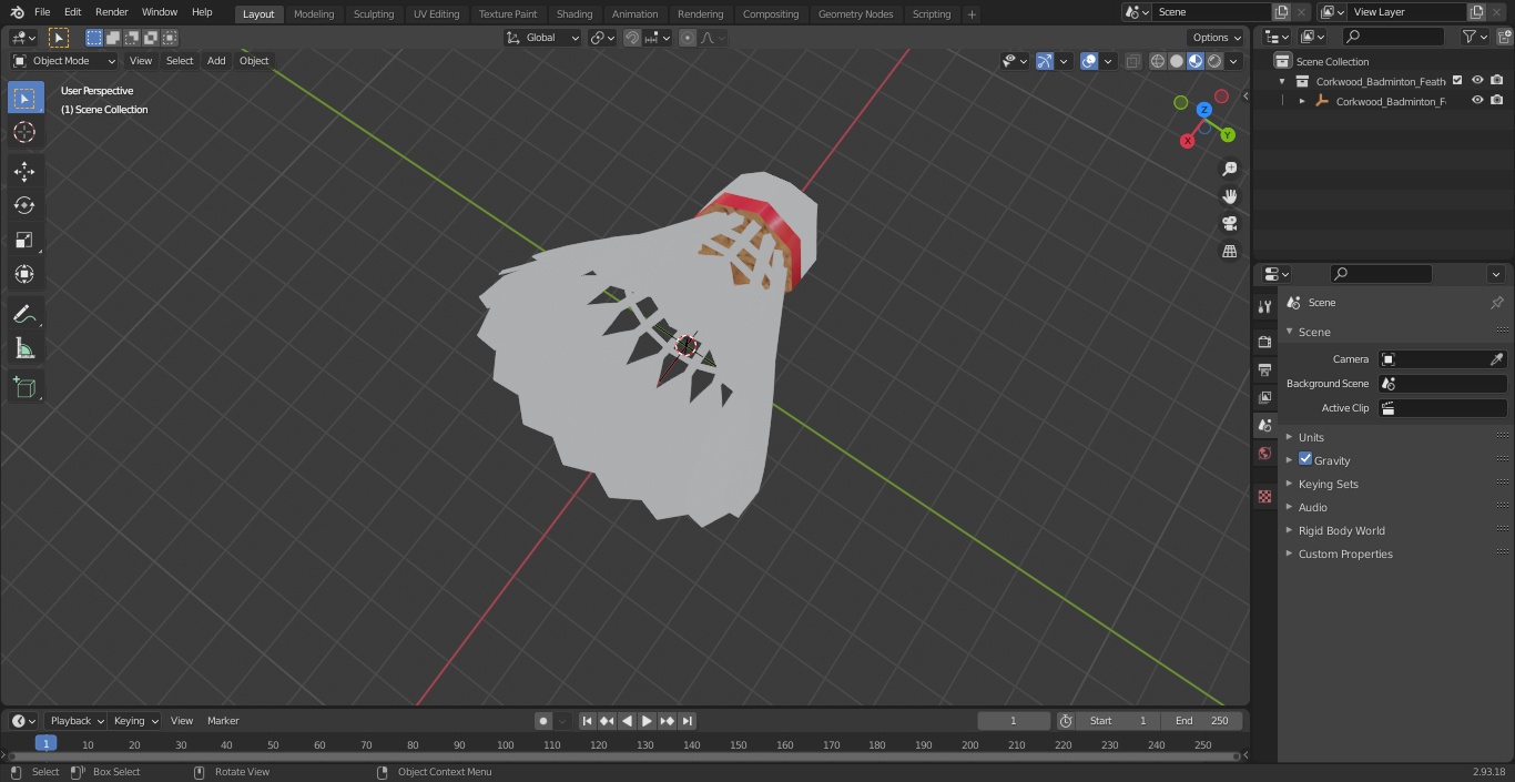 3D Corkwood Badminton Feather Shuttlecock model
