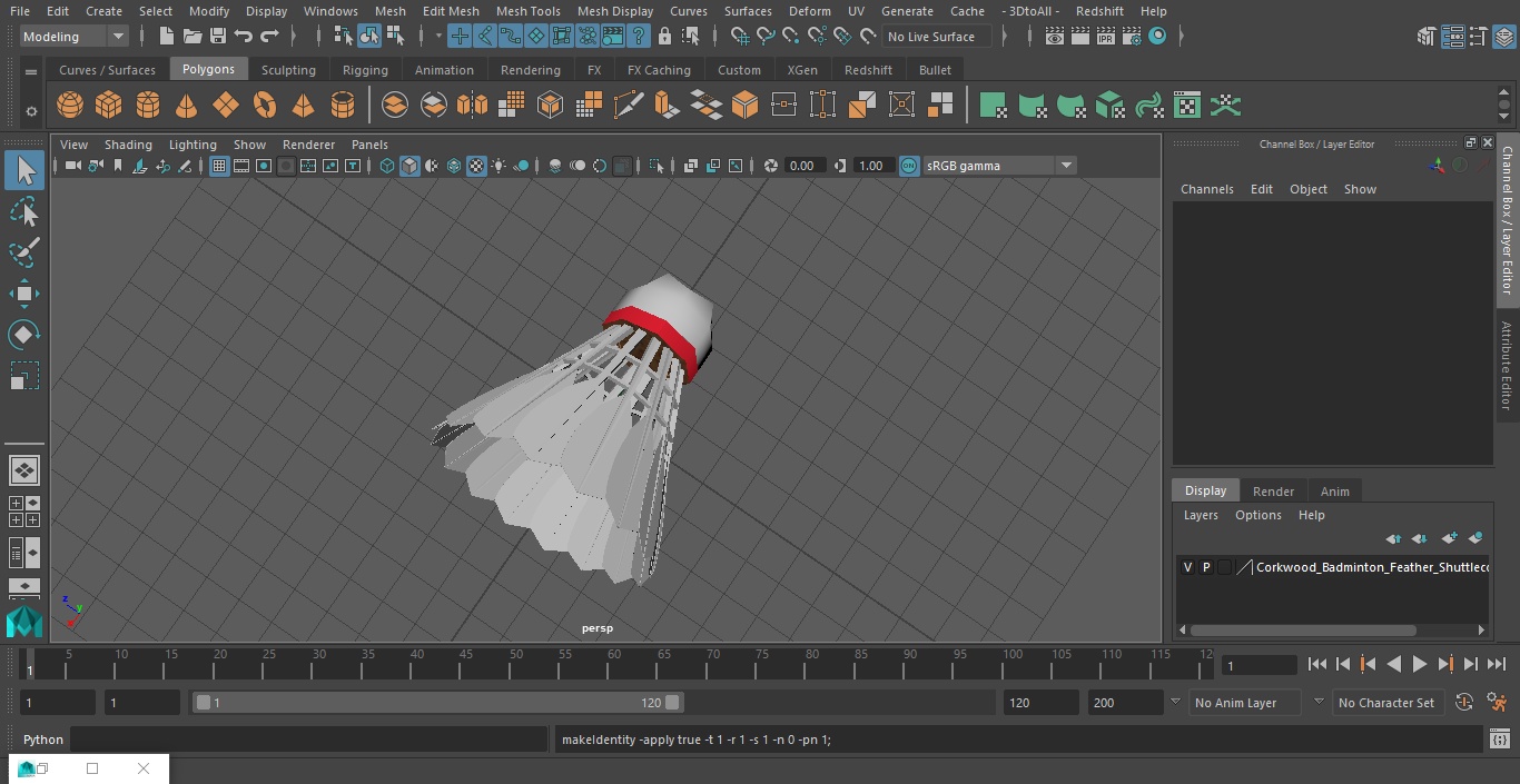 3D Corkwood Badminton Feather Shuttlecock model