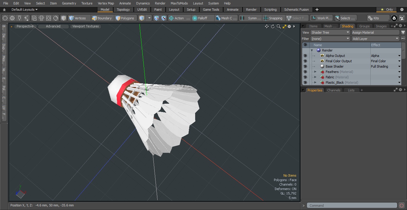 3D Corkwood Badminton Feather Shuttlecock model