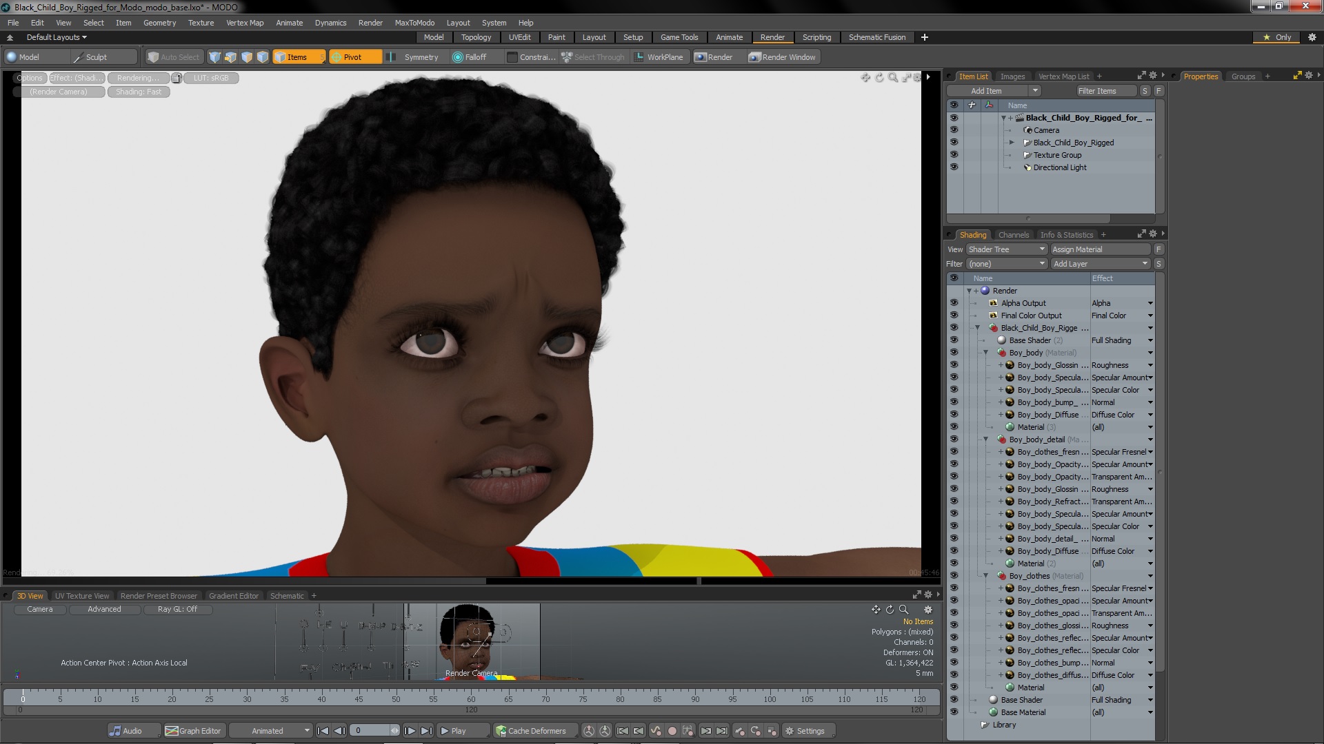 3D Black Child Boy Rigged for Modo