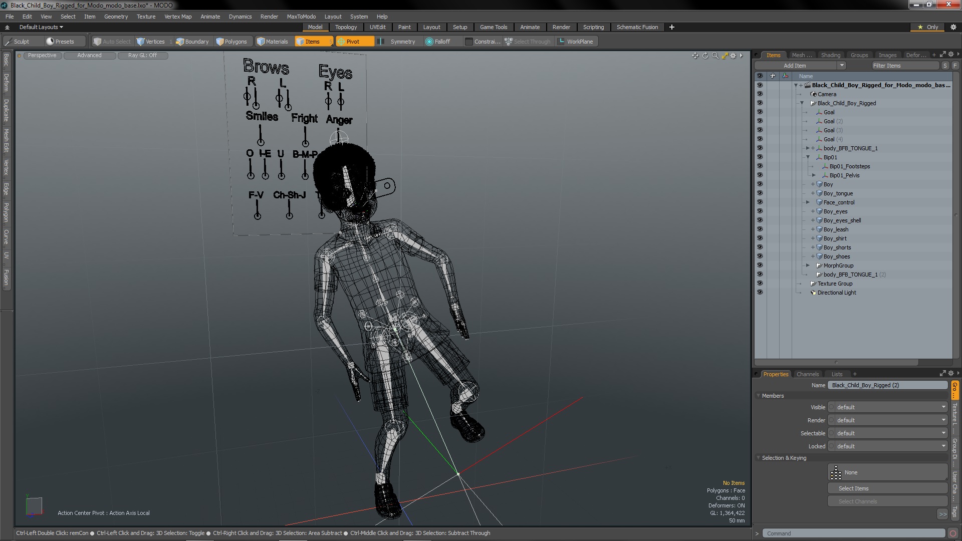 3D Black Child Boy Rigged for Modo