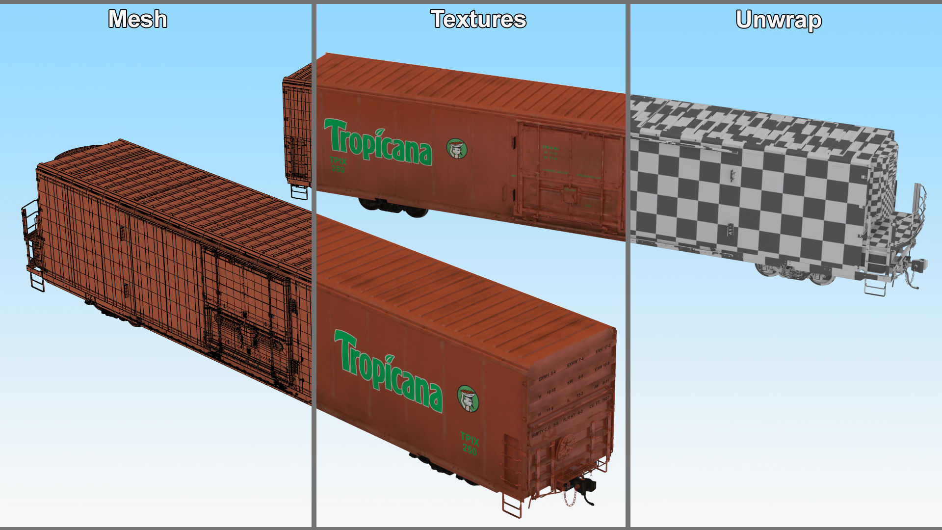 3D model Tropicana Refrigerated Boxcar Train