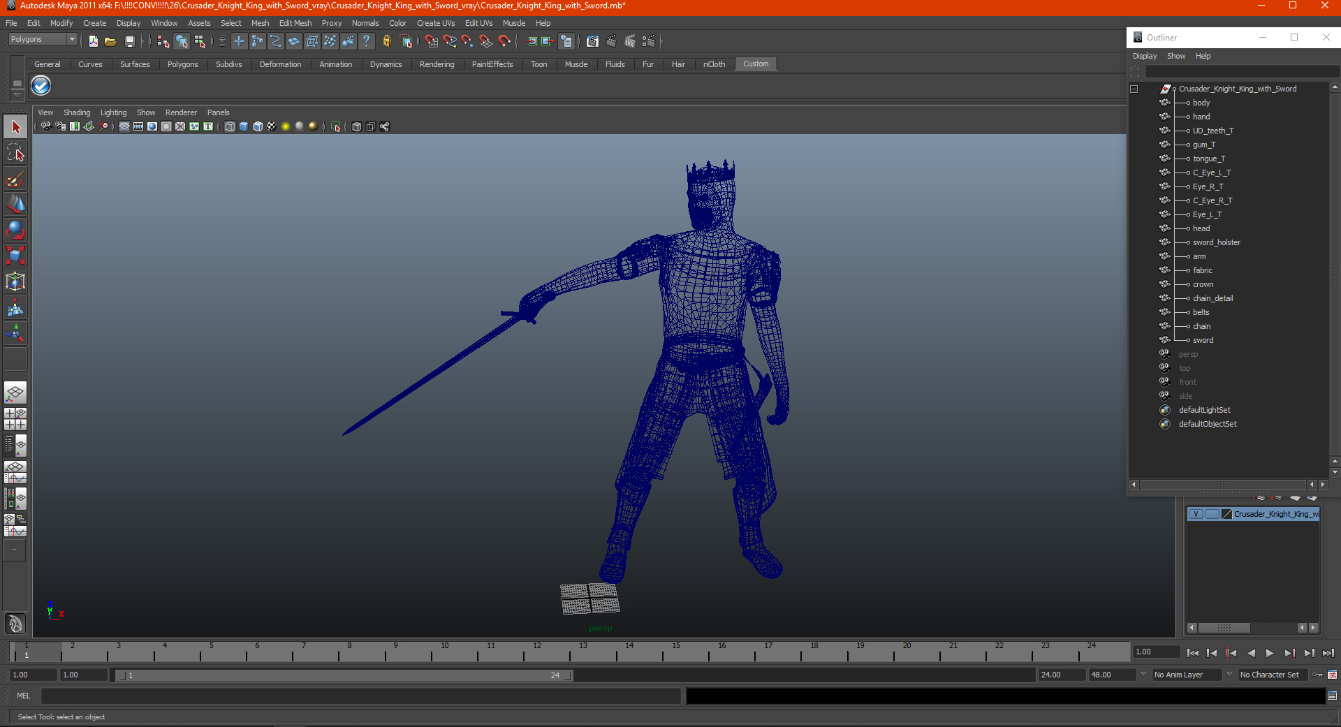 3D Crusader Knight King with Sword