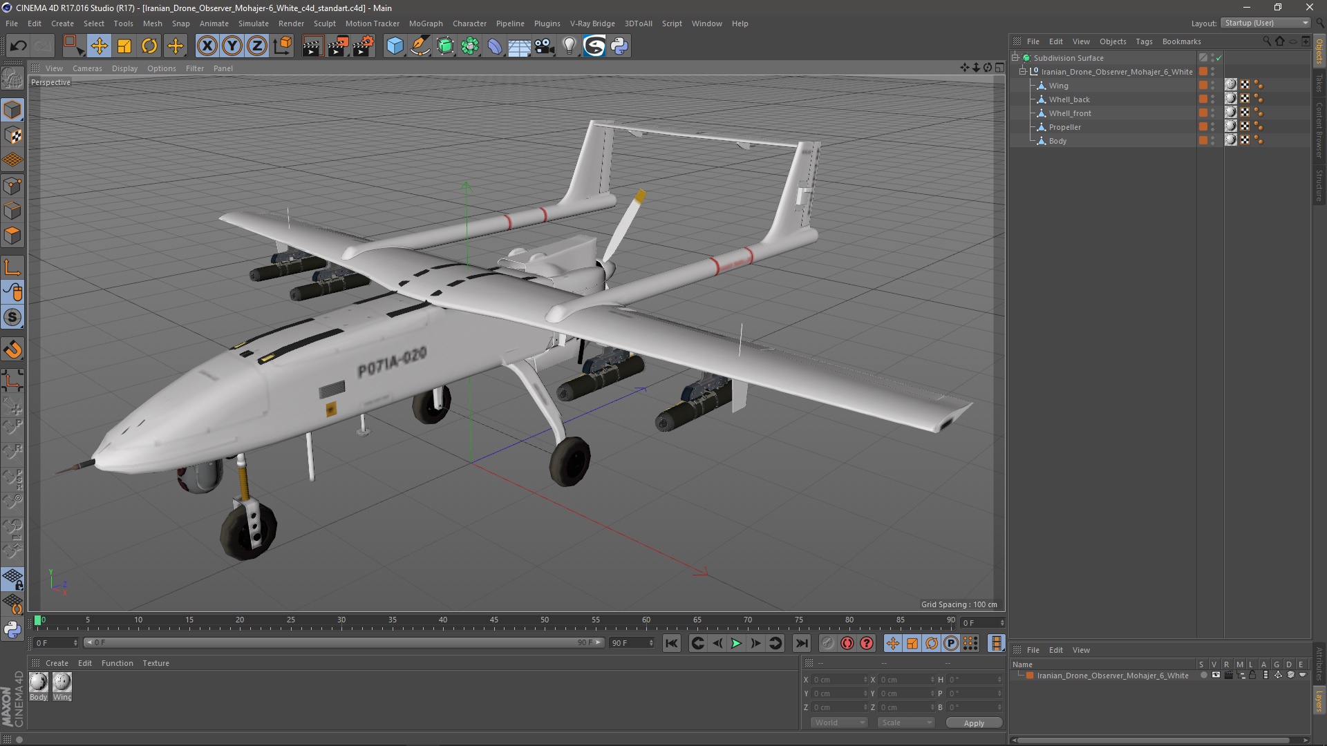 3D Iranian Drone Observer Mohajer-6 White model