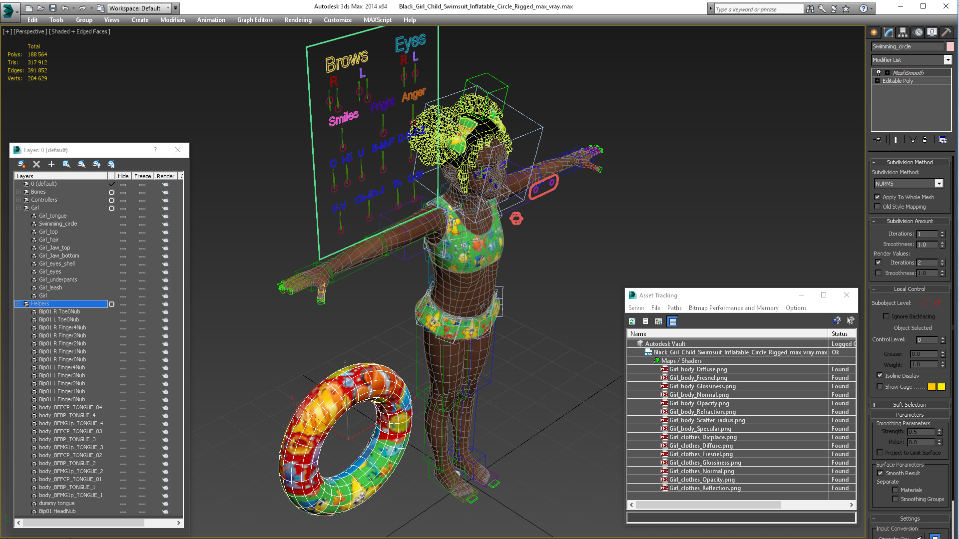 Black Girl Child Swimsuit Inflatable Circle Rigged for Maya 3D model