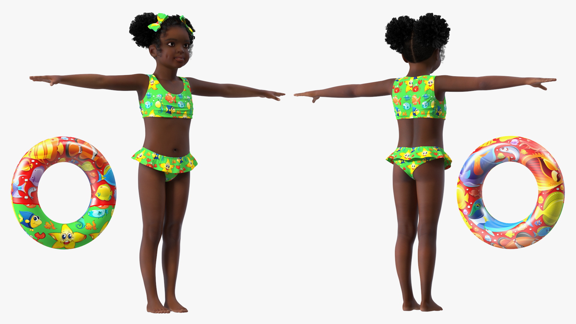 Black Girl Child Swimsuit Inflatable Circle Rigged for Maya 3D model