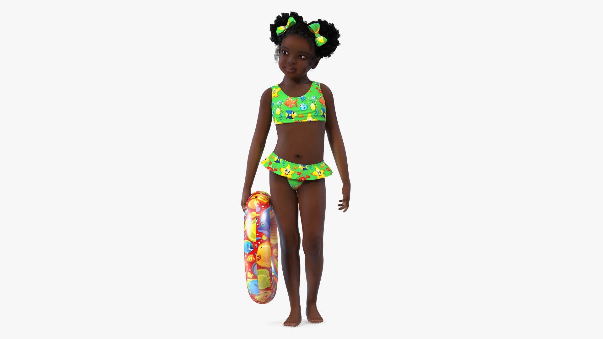 Black Girl Child Swimsuit Inflatable Circle Rigged for Maya 3D model