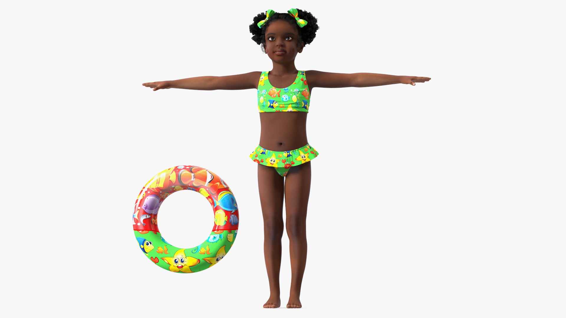 Black Girl Child Swimsuit Inflatable Circle Rigged for Maya 3D model
