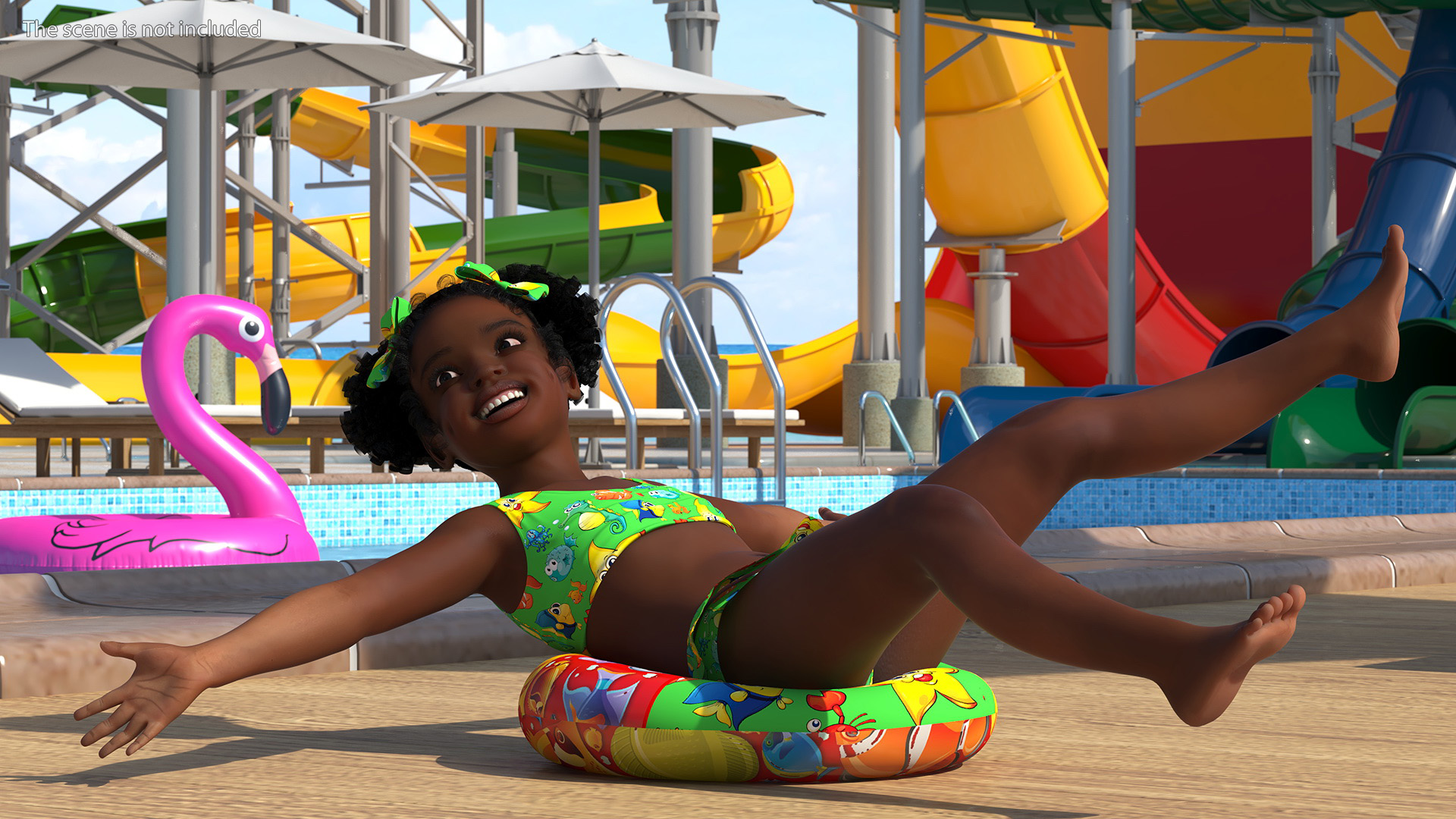 Black Girl Child Swimsuit Inflatable Circle Rigged for Maya 3D model