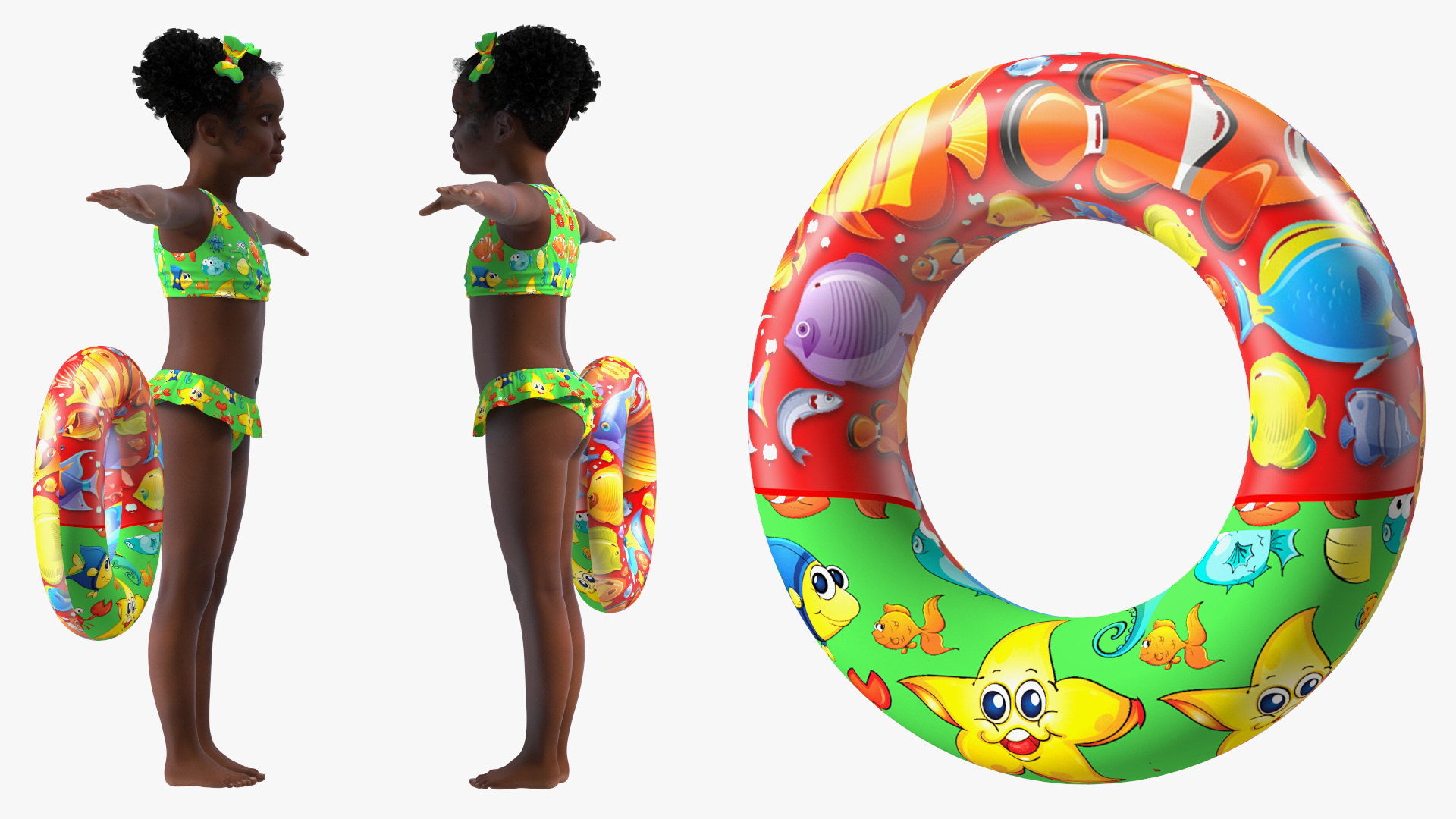 Black Girl Child Swimsuit Inflatable Circle Rigged for Maya 3D model