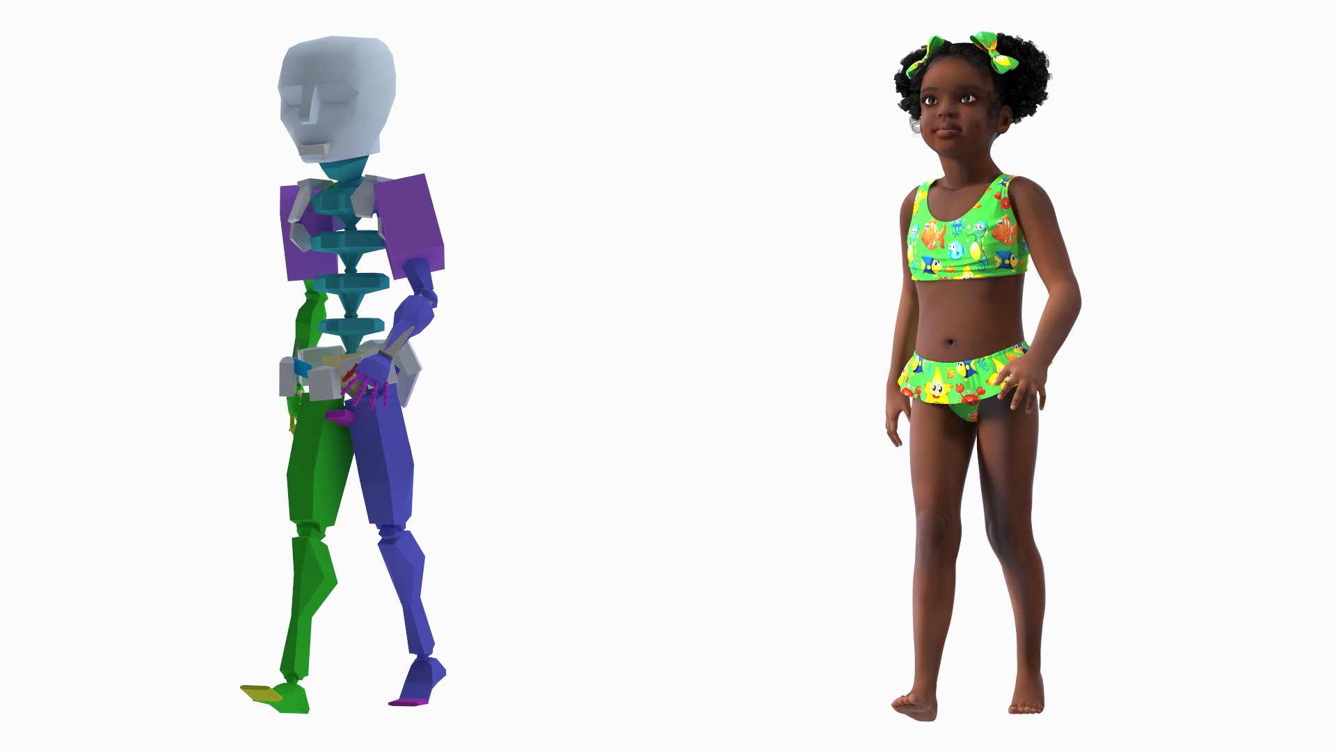 Black Girl Child Swimsuit Inflatable Circle Rigged for Maya 3D model