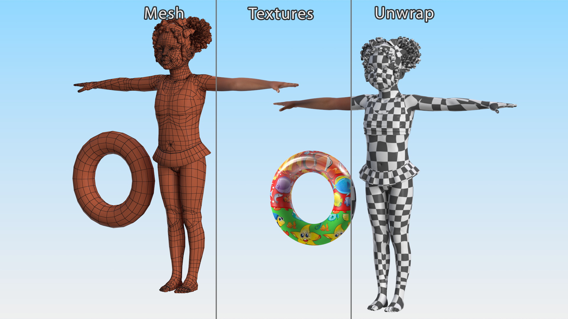 Black Girl Child Swimsuit Inflatable Circle Rigged for Maya 3D model