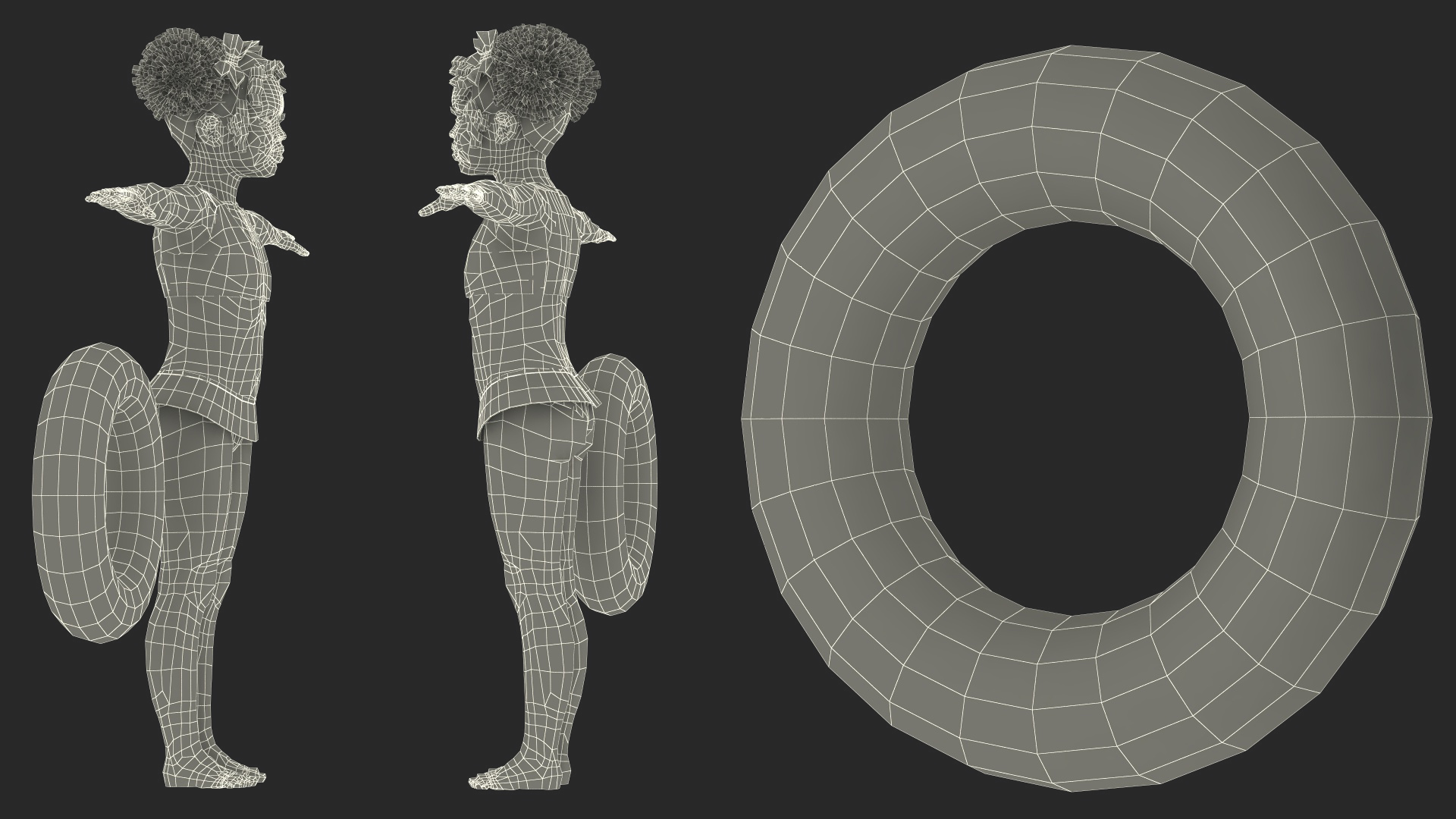 Black Girl Child Swimsuit Inflatable Circle Rigged for Maya 3D model