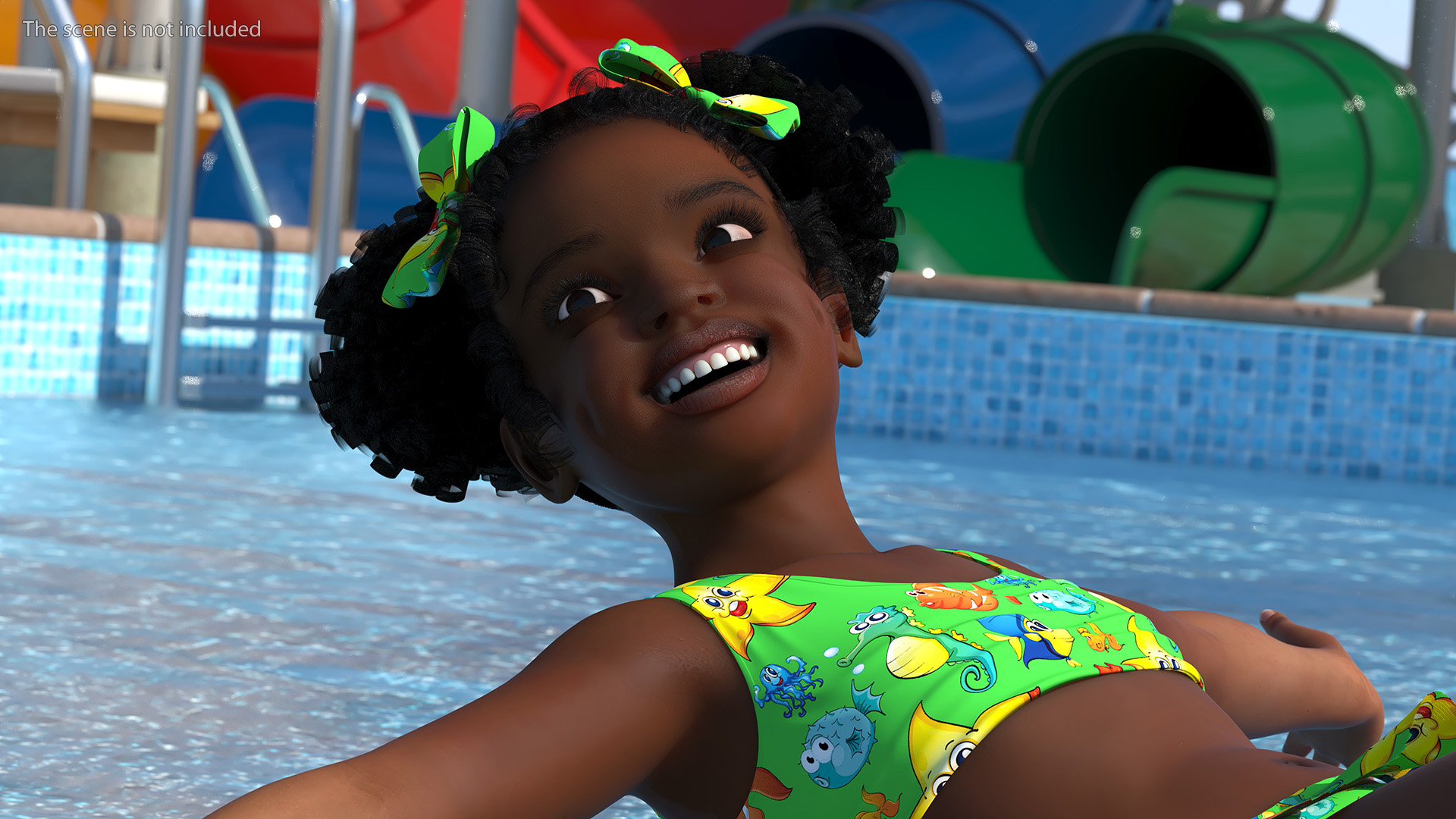 Black Girl Child Swimsuit Inflatable Circle Rigged for Maya 3D model