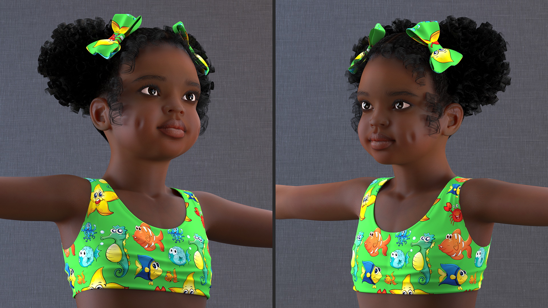 Black Girl Child Swimsuit Inflatable Circle Rigged for Maya 3D model