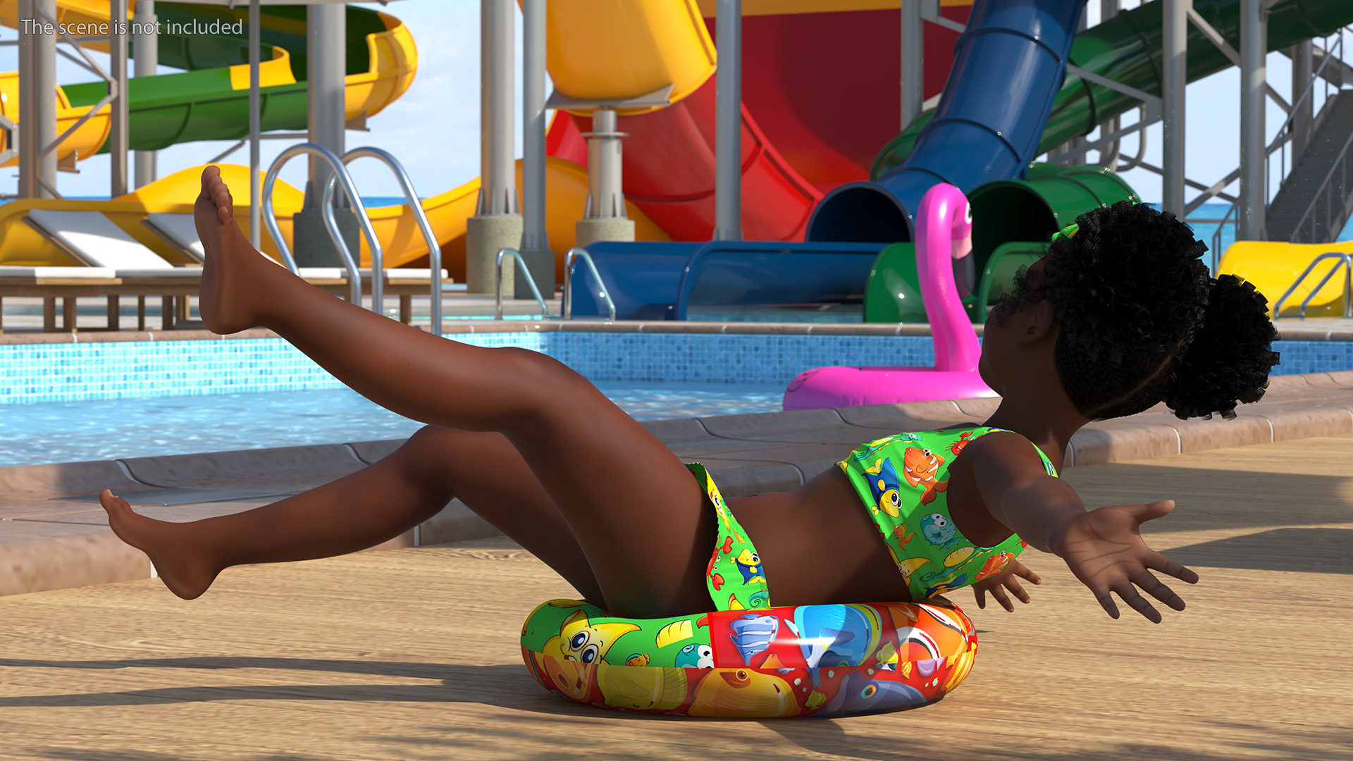 Black Girl Child Swimsuit Inflatable Circle Rigged for Maya 3D model