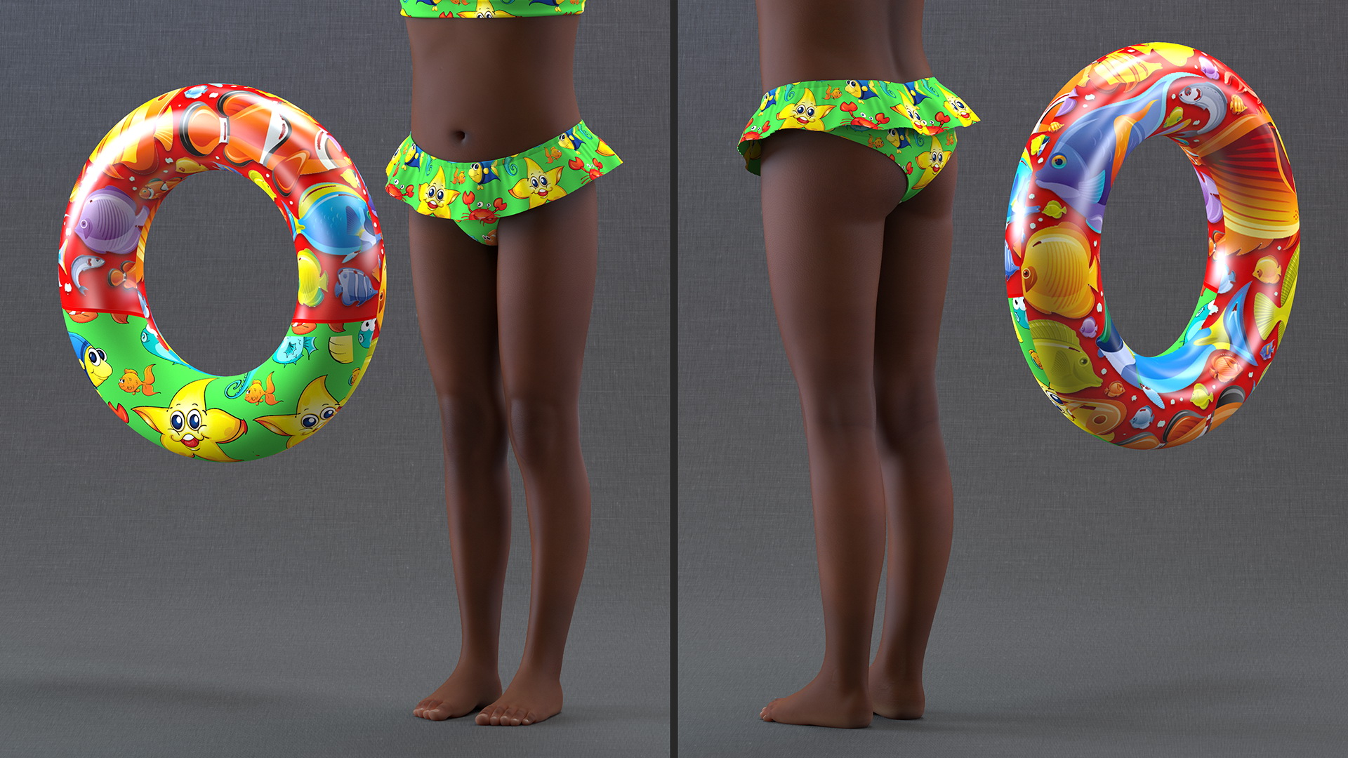 Black Girl Child Swimsuit Inflatable Circle Rigged for Maya 3D model