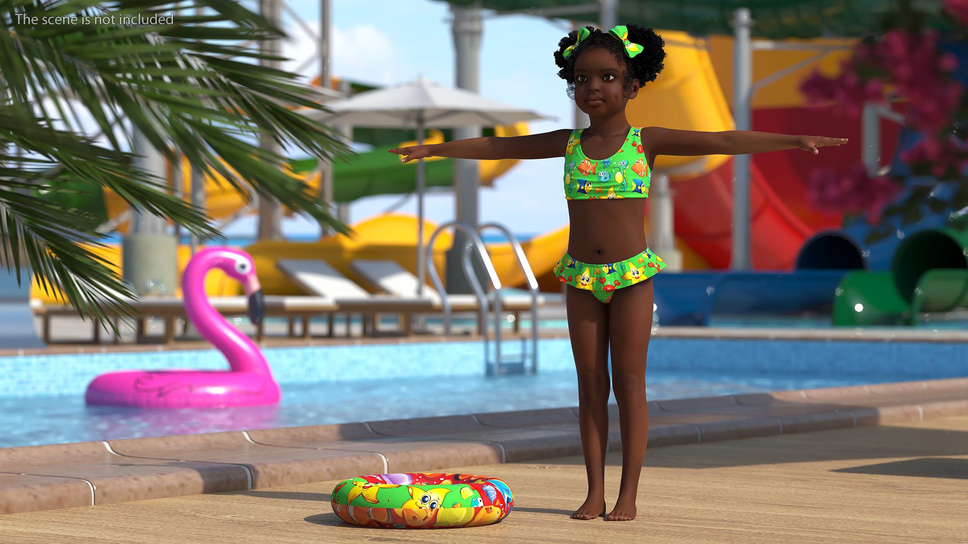 Black Girl Child Swimsuit Inflatable Circle Rigged for Maya 3D model