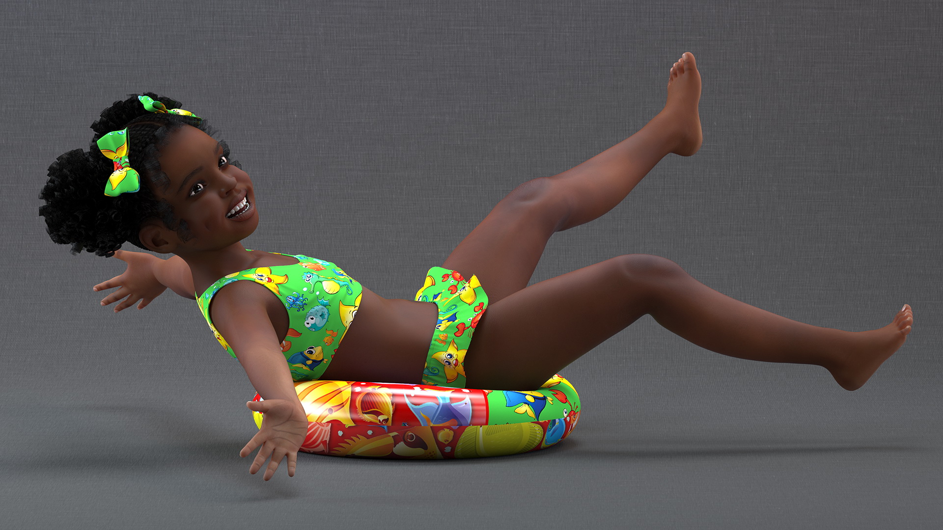 Black Girl Child Swimsuit Inflatable Circle Rigged for Maya 3D model