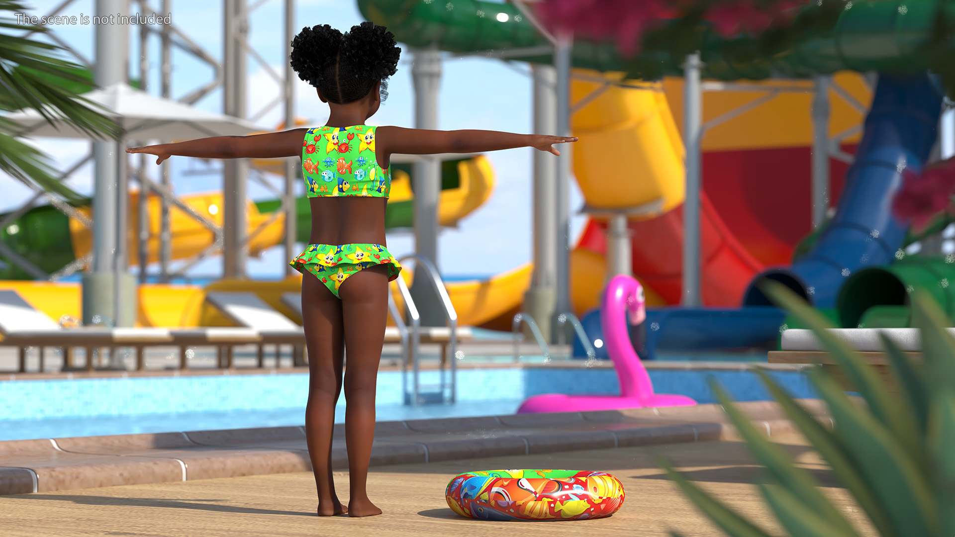 Black Girl Child Swimsuit Inflatable Circle Rigged for Maya 3D model