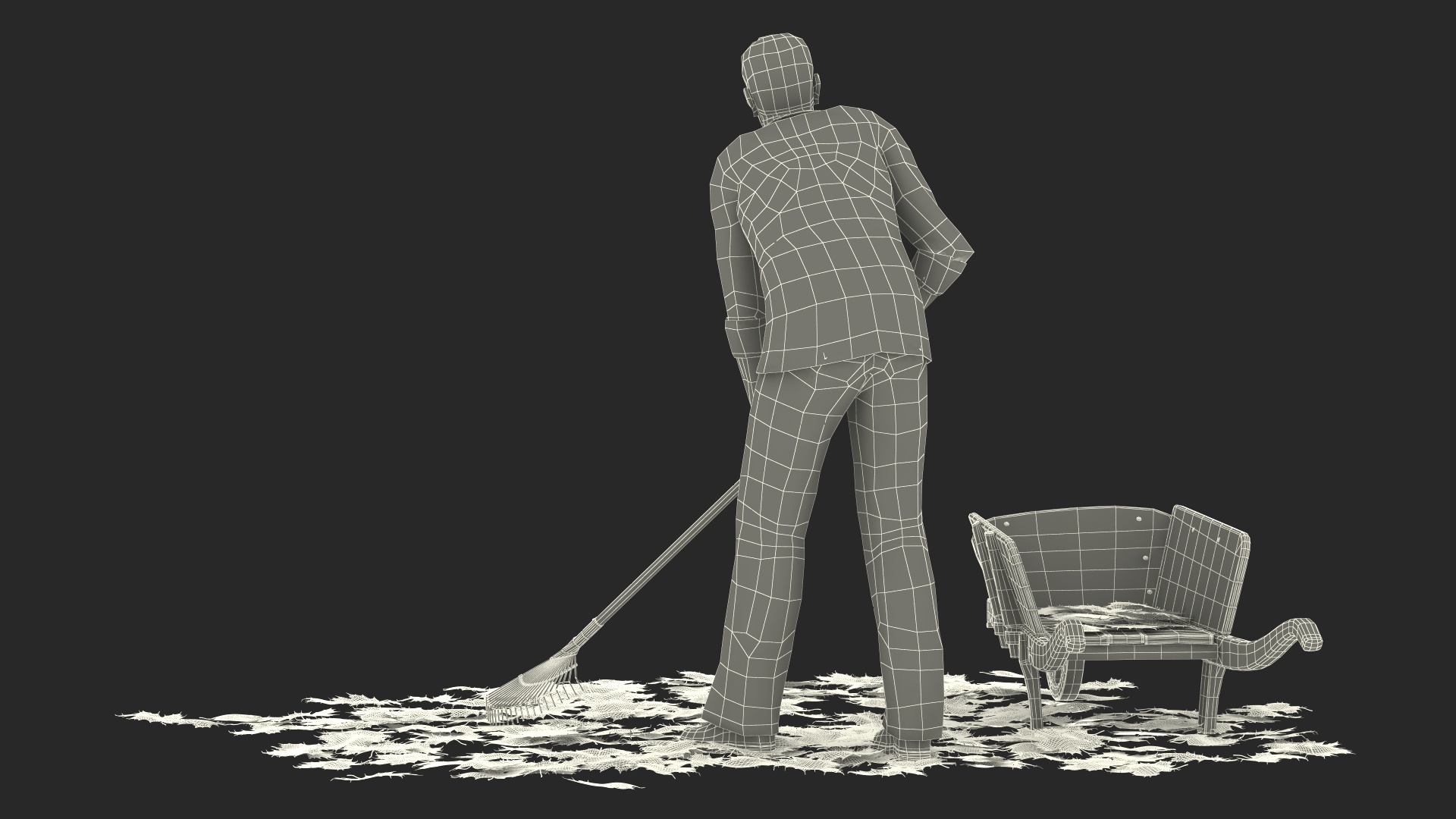 3D model Antique Wheelbarrow and Worker