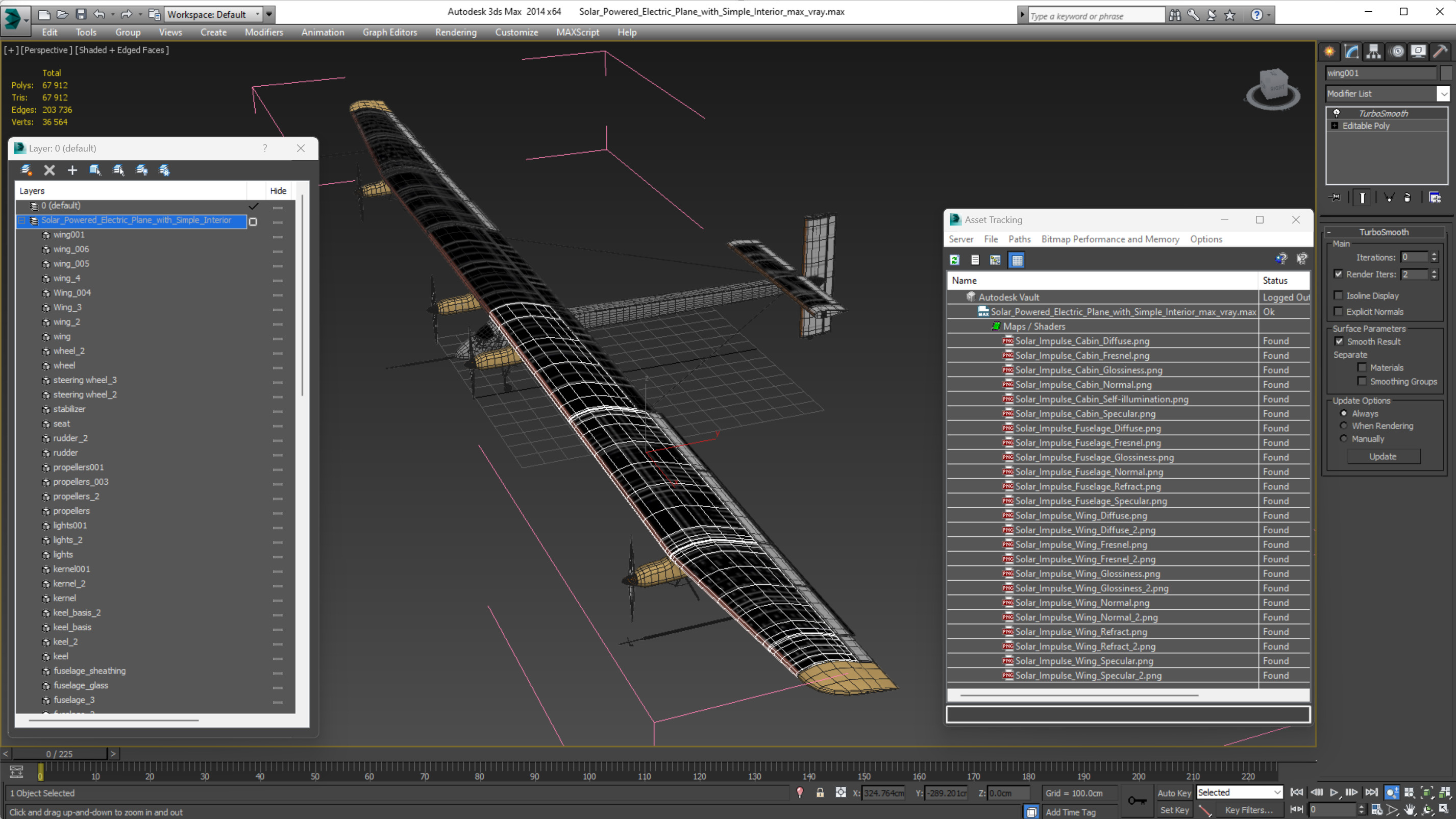 Solar Powered Electric Plane with Simple Interior 3D model