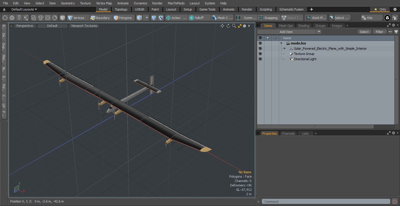 Solar Powered Electric Plane with Simple Interior 3D model