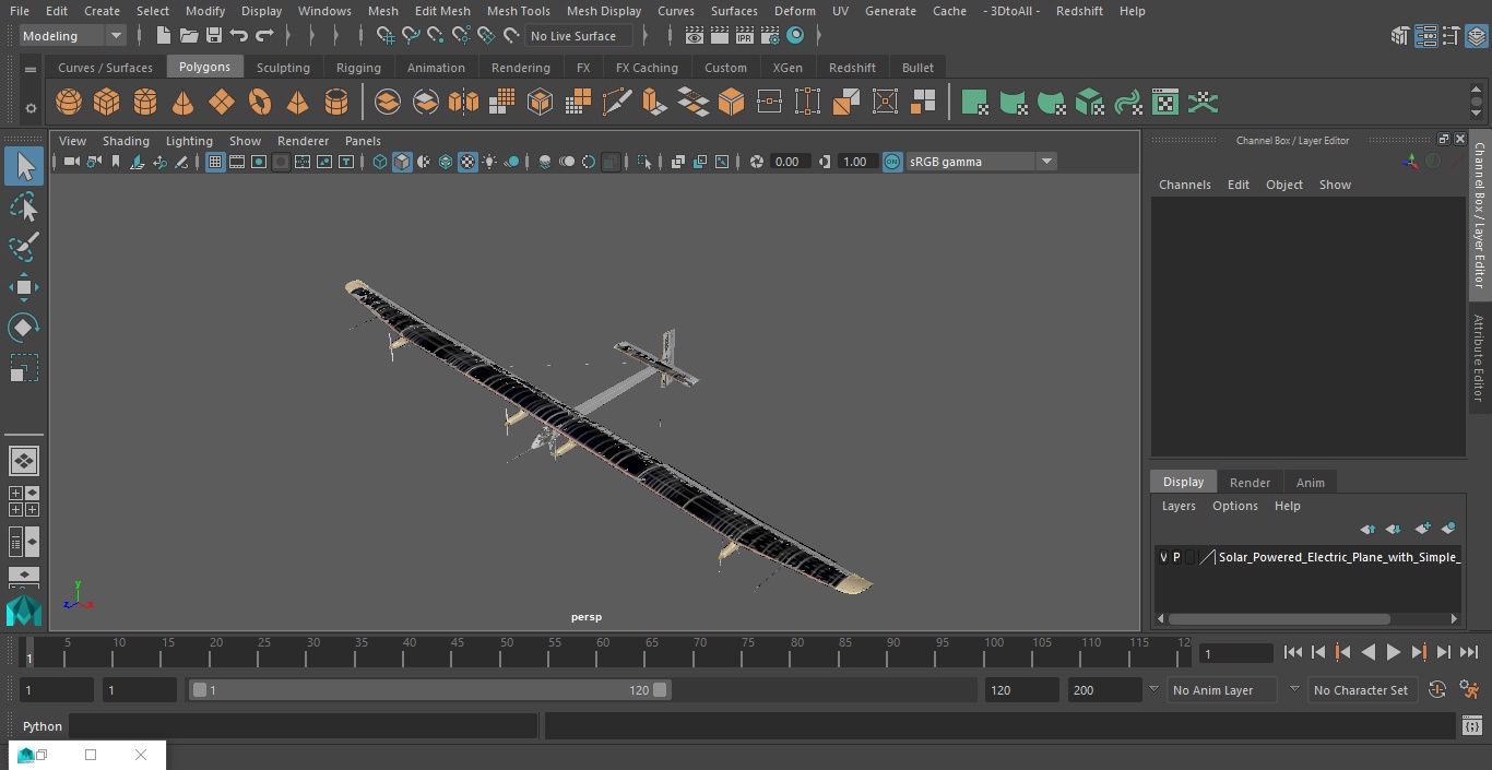 Solar Powered Electric Plane with Simple Interior 3D model
