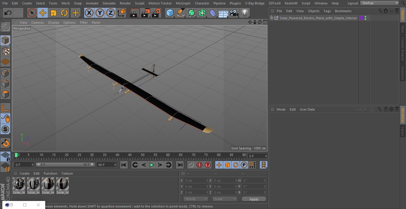 Solar Powered Electric Plane with Simple Interior 3D model