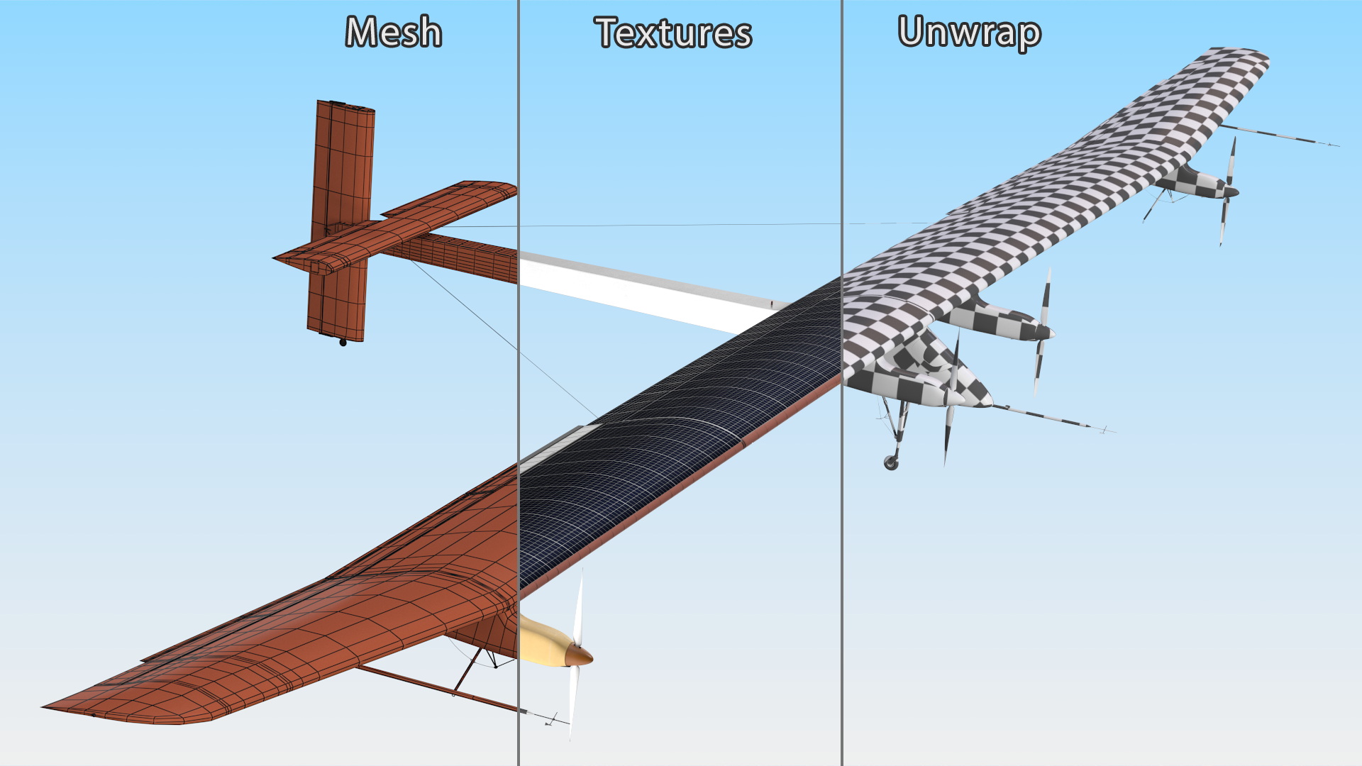 Solar Powered Electric Plane with Simple Interior 3D model